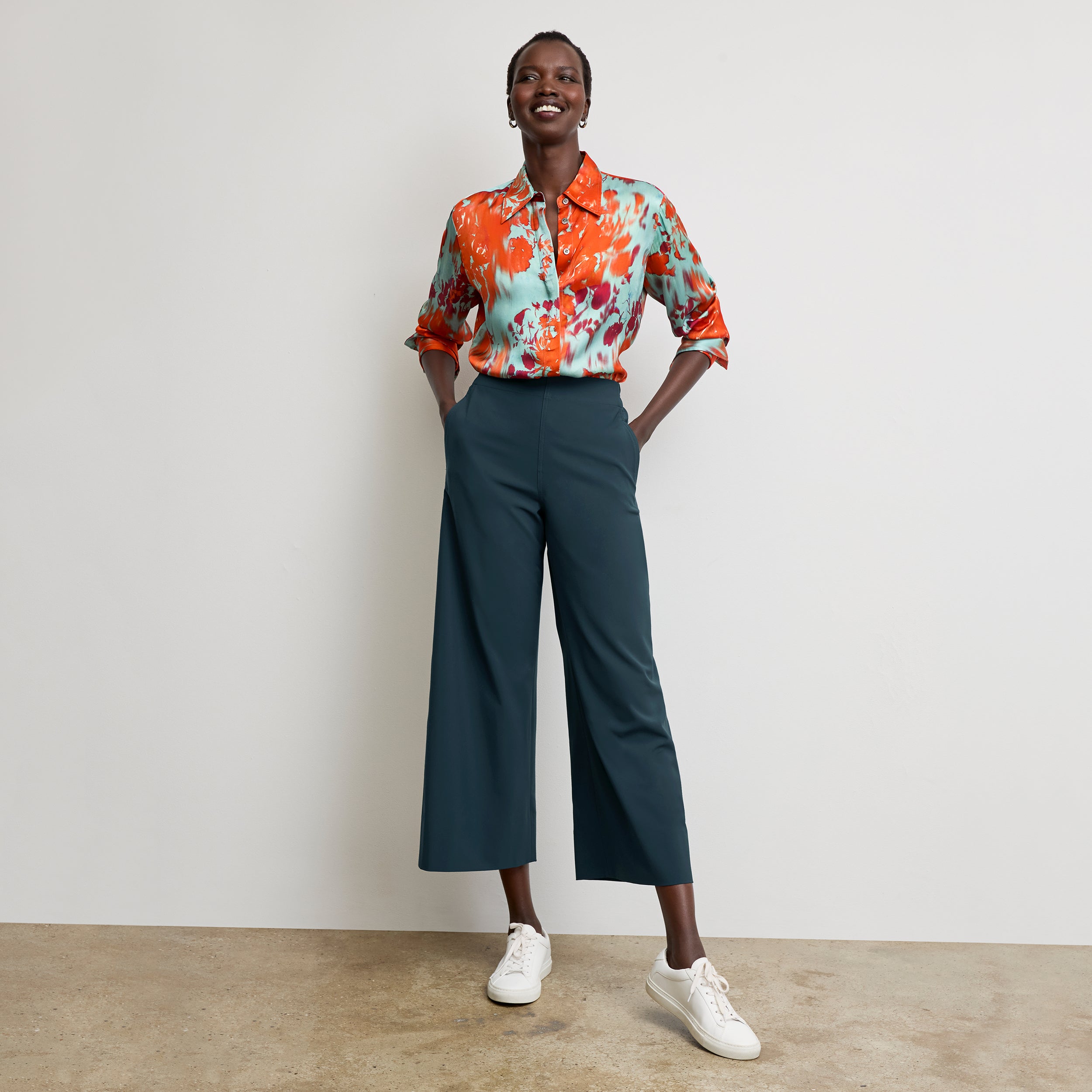 Elena Travel Culotte Pants - OrigamiTech Wrinkle-Free & Quick-Dry - Prussian Blue Wide Leg Palazzo Pants for Women | Perfect for Business Travel, Vacation & Office Wear