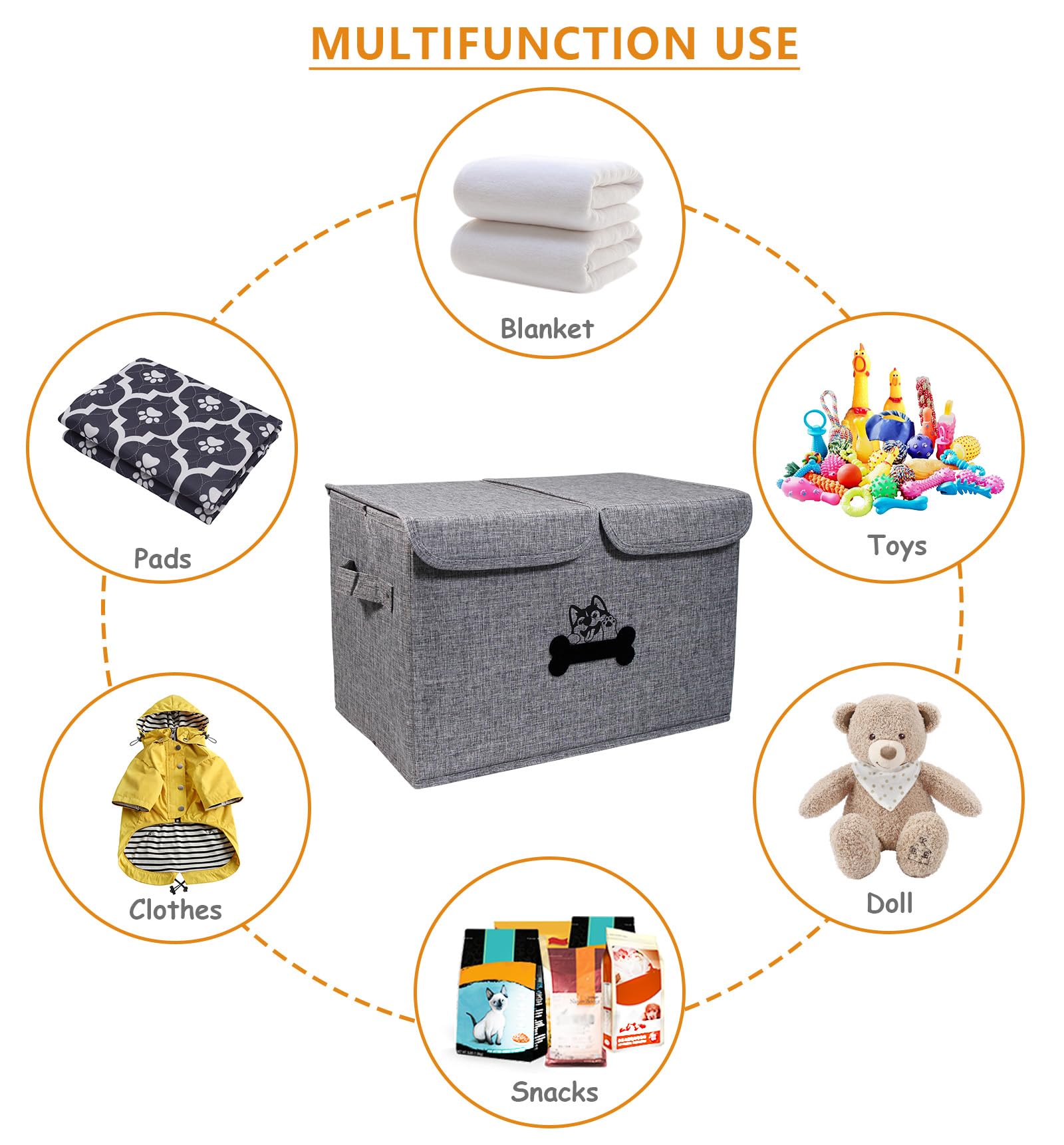 Durable Large Dog Toy Storage Box with Lid - Chew Proof & Collapsible Pet Toy Organizer for Dogs - Personalized Gray Fabric Toy Bin | Perfect for Living Room, Bedroom & Pet Play Area Organization