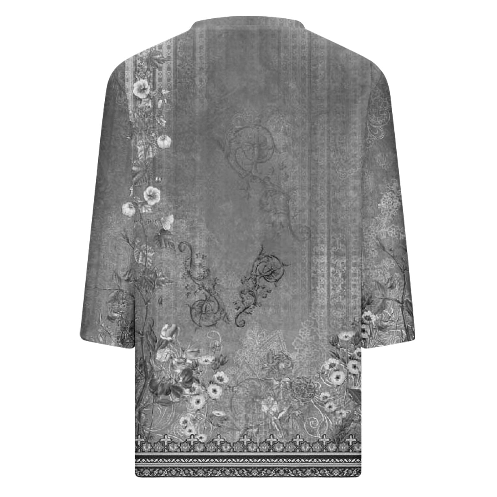 Trendy 2024 Women's 3/4 Sleeve V-Neck Blouse with Ethnic Print for Casual Outings