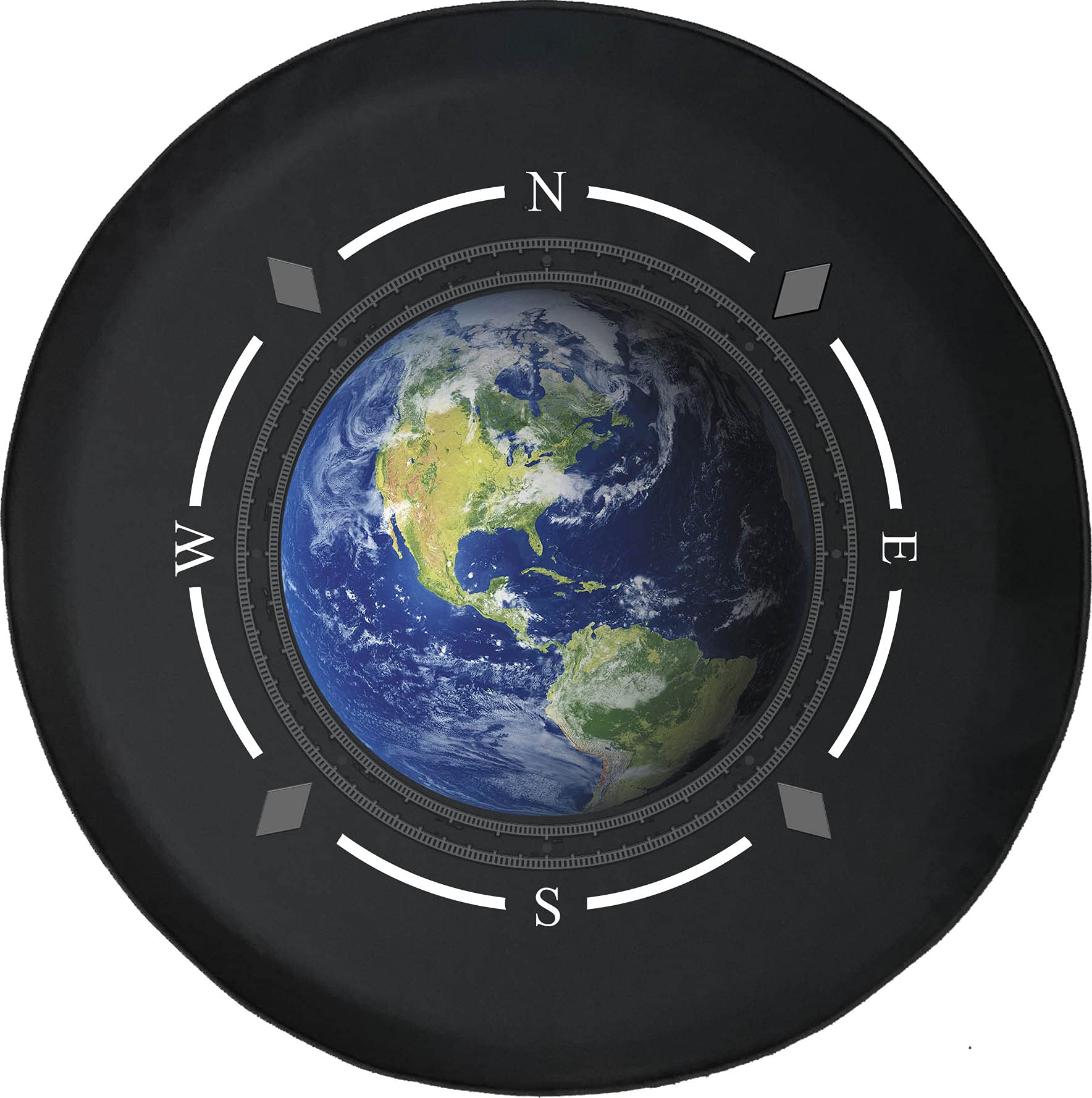 American Unlimited Spare Tire Cover with Compass - Earth View from Space Design for SUVs, Trailers, RVs & More | Durable Wheel Cover for Outdoor Adventures & Road Trips