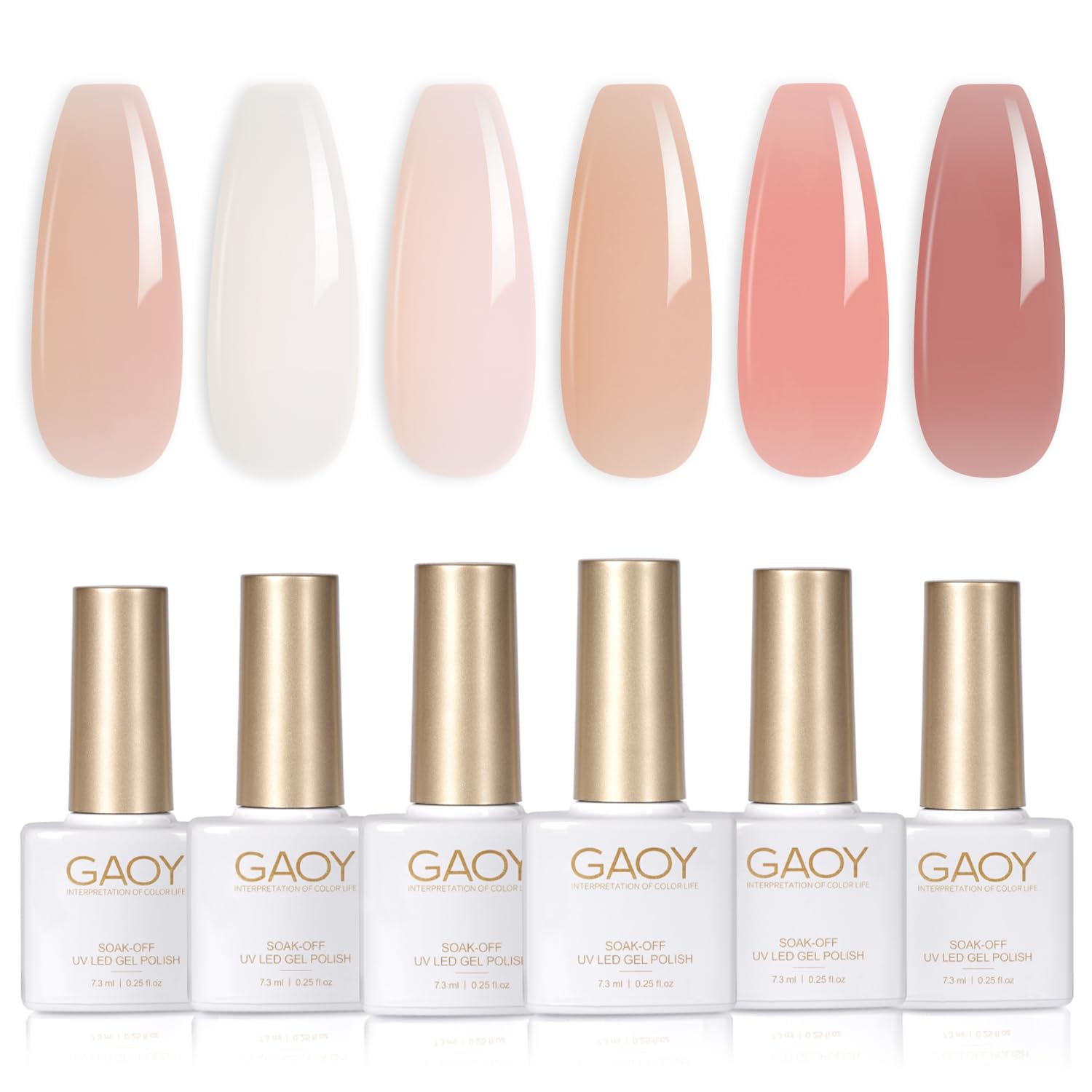 GAOY Milky Jelly Nude Gel Nail Polish Set - 6 Transparent Colors (Sheer White & Pink) Soak Off UV Light Cure Gel Polish Kit for Salon & DIY Nail Art at Home | Perfect for French Manicures, Bridal Nails & Everyday Wear