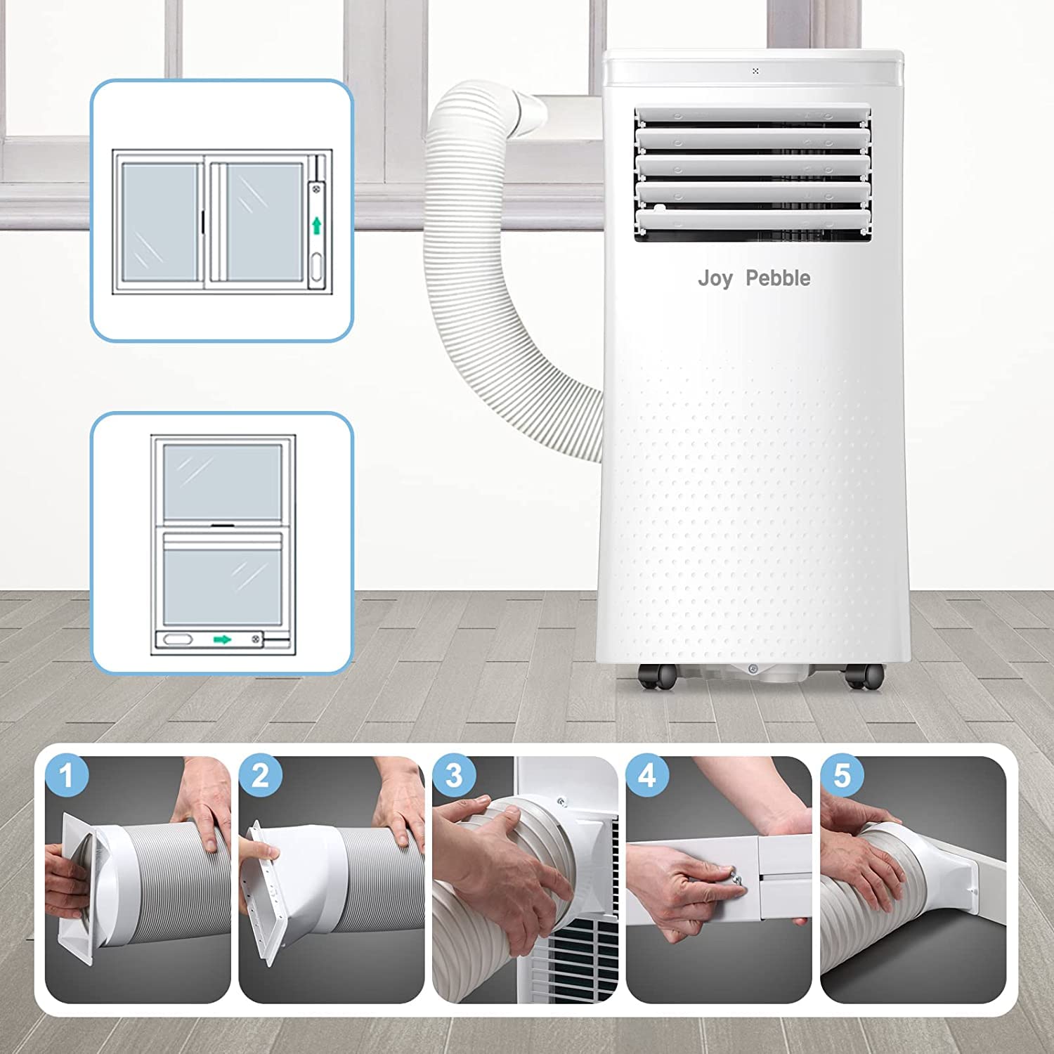 Joy Pebble 8000 BTU Portable Air Conditioner - 3-in-1 Cooling Unit with Fan & Dehumidifier for Small Rooms Up to 350 sq.ft - Energy Efficient ECO Mode, 2 Fan Speeds, 24H Timer & Remote Control - Perfect for Bedrooms, Offices, and Apartments