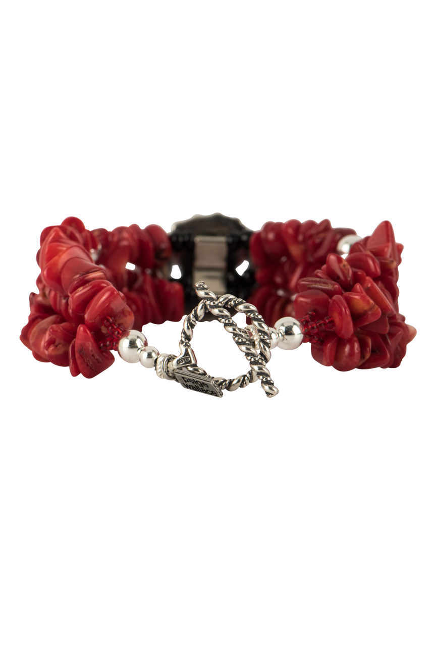 Paige Wallace Concho Coral Chip Bracelet - Handmade Southwest Style Jewelry for Women | Boho Chic Accessories for Casual Wear, Festivals & Layering