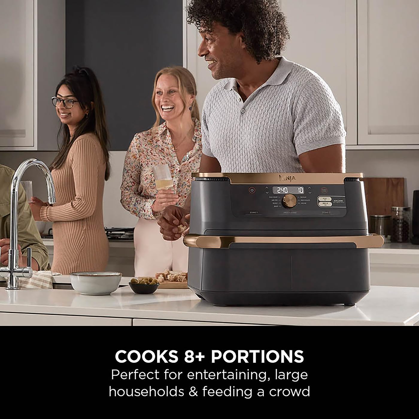 Ninja Foodi FlexDrawer Air Fryer - Dual Zone 10.4L Large Capacity with Removable Divider | 7-in-1 Multi Cooker for Air Frying, Roasting, Baking & Crisping | Non-Stick Dishwasher Safe Parts (Black/Copper) | Perfect for Family Dinners, Meal Prep & Healthy Cooking