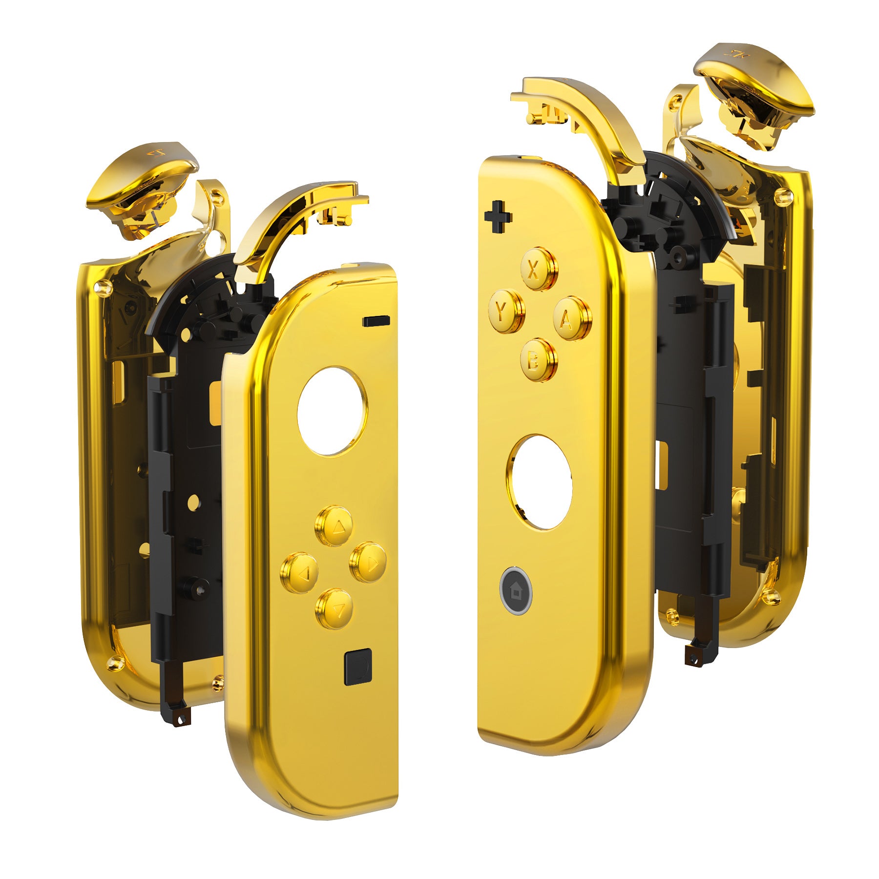 eXtremeRate Chrome Gold Replacement Shell Case for Nintendo Switch JoyCon & OLED JoyCon - DIY Controller Housing with Full Button Set (Console Not Included) | Perfect for Gaming, Customization & Repair
