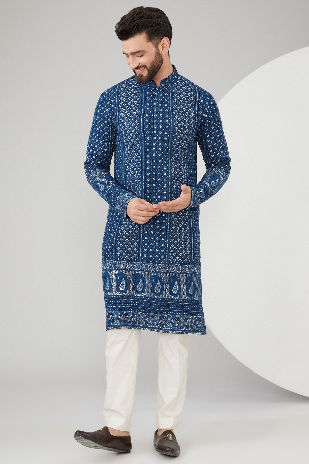 Elegant Navy Blue Georgette Chikankari Embroidered Kurta for Women | Traditional Indian Handcrafted Tunic | Perfect for Festivals, Weddings & Casual Wear