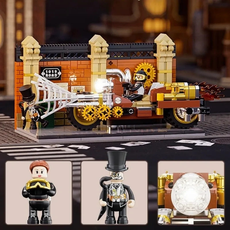 FunWhole F9067 Steampunk World Motorcycle Chase Building Blocks Set - Creative DIY Model Kit for Adults & Teens - Perfect for Home Decoration, Gift Giving & Collector's Display