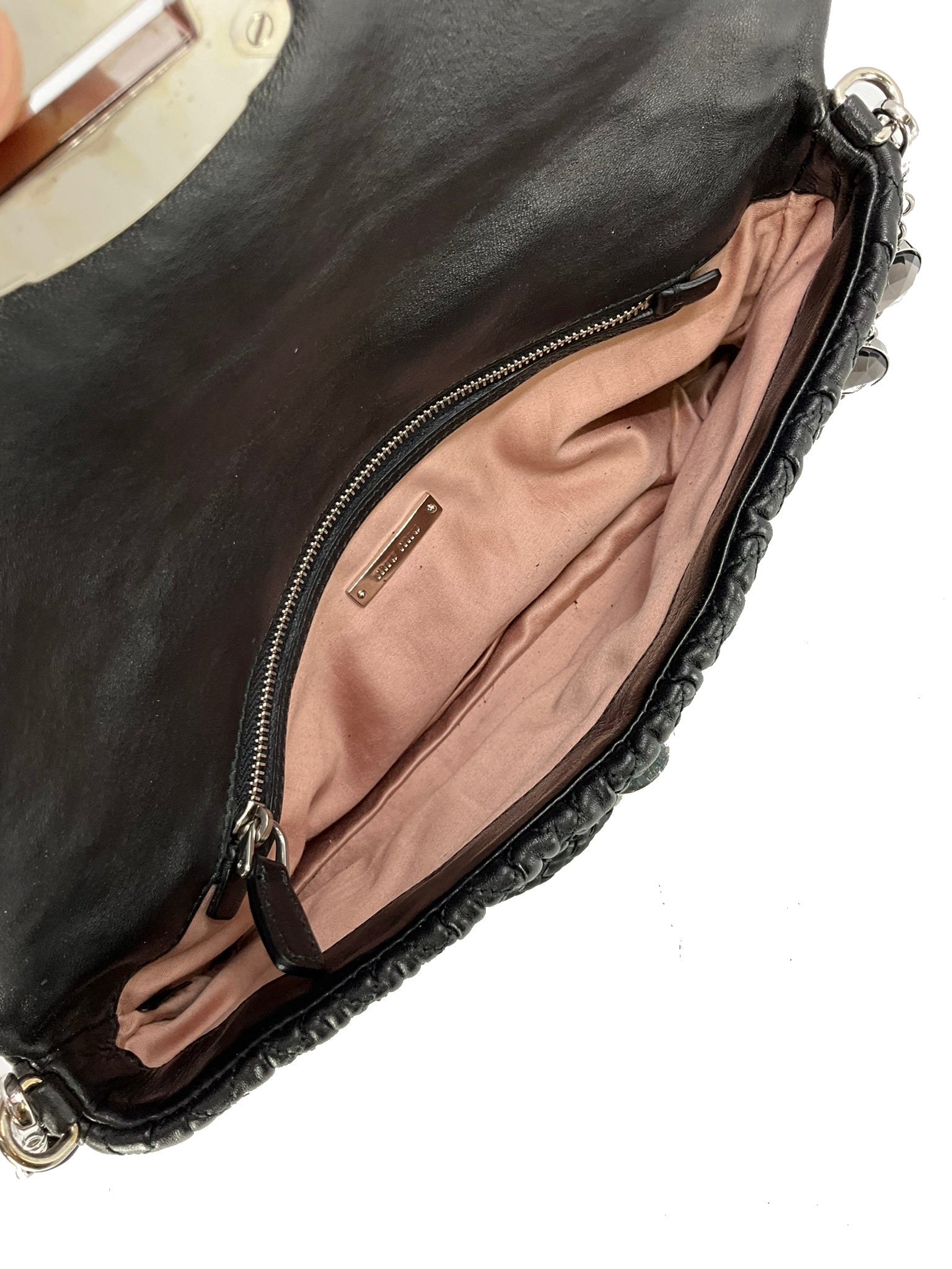 Miu Miu Cloqué Nappa Leather Crystal Flap Bag - Luxury Designer Crossbody Purse for Women | Perfect for Parties, Date Nights & Special Occasions
