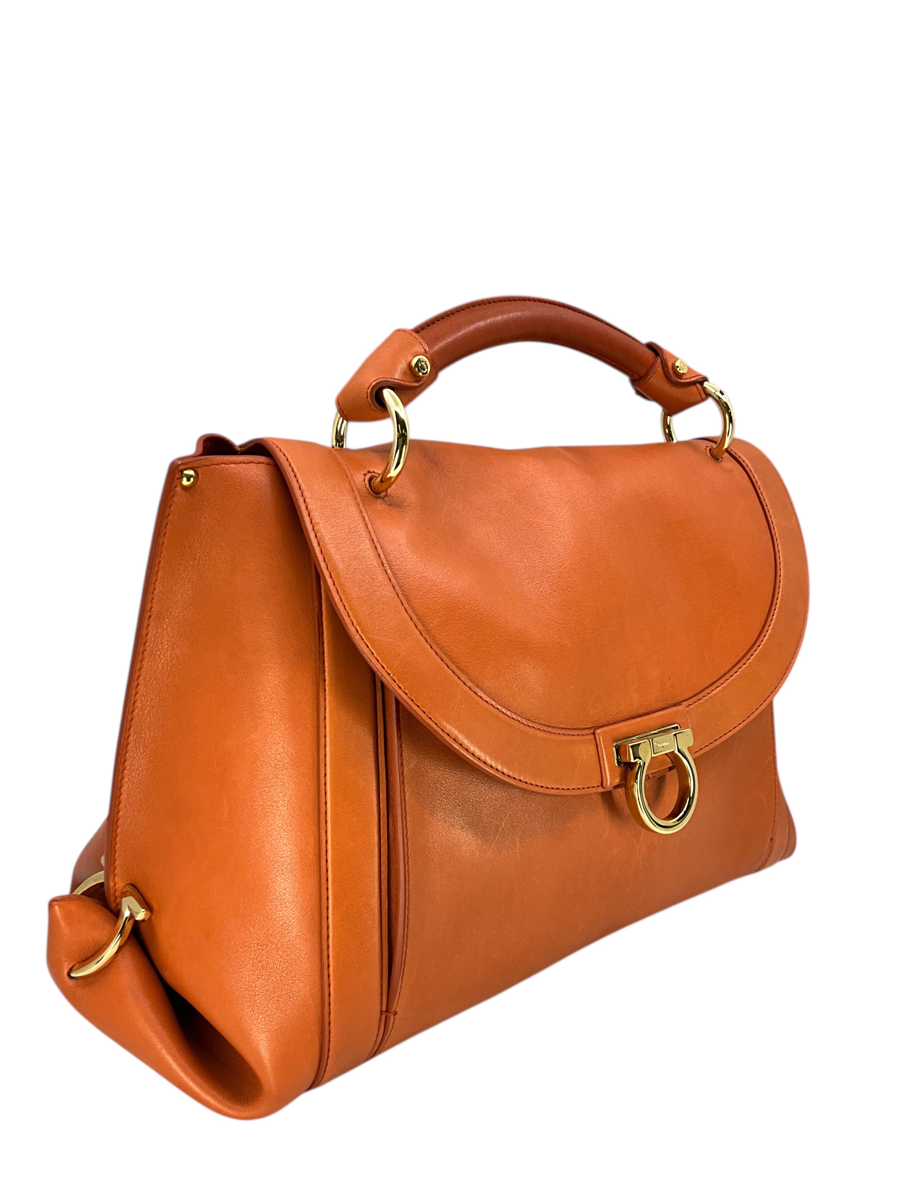 Salvatore Ferragamo Suzanna Gancini Calfskin Leather Satchel Handbag for Women | Luxury Designer Tote Purse for Work, Travel & Everyday Use