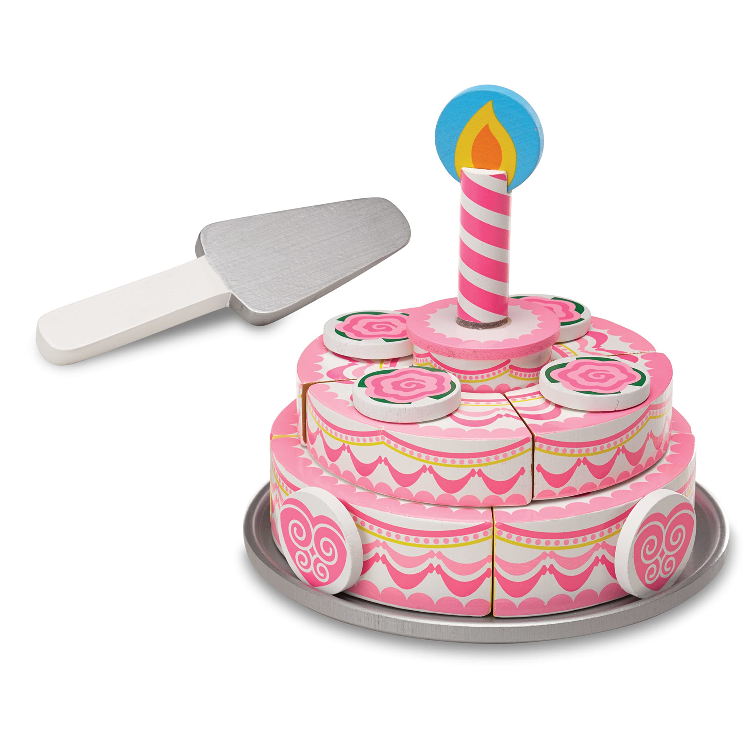 Melissa & Doug Triple-Layer Wooden Birthday Cake Play Food Set - Pretend Play Toy for Kids Ages 3+, Perfect for Birthday Parties & Preschool Learning Activities
