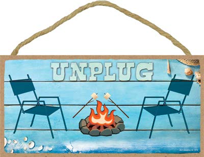 Rustic Beach Themed Wooden Sign 'Chairs Next to Campfire' - 5x10 Inch MDF Plaque with Twine for RV, Camper & Camping Decor - Perfect for Outdoor, Cabin & Coastal Home Decoration