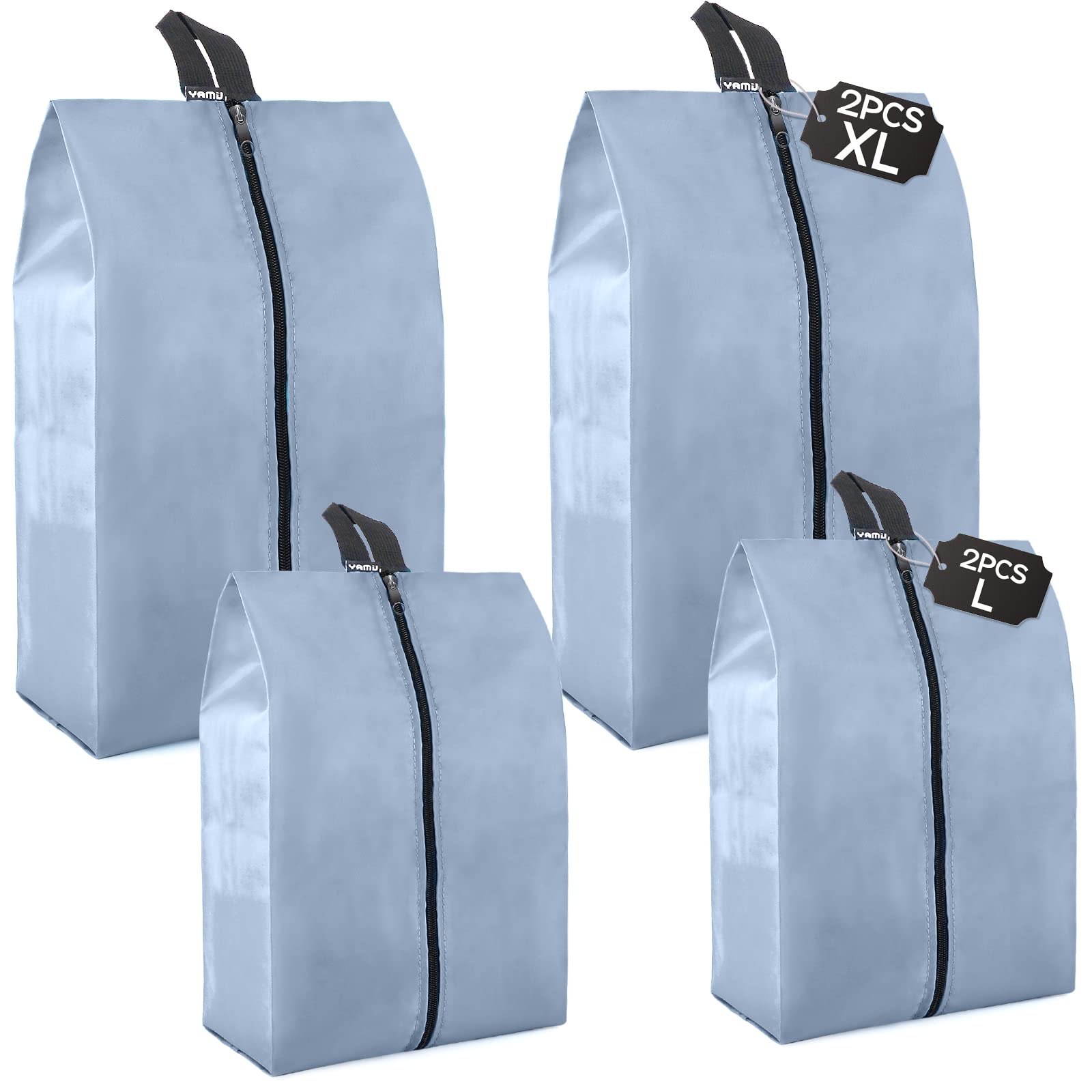 YAMIU 4-Pack Waterproof Nylon Travel Shoe Bags with Zipper for Men & Women - Grey | Perfect for Gym, Business Trips & Vacation Packing Organization