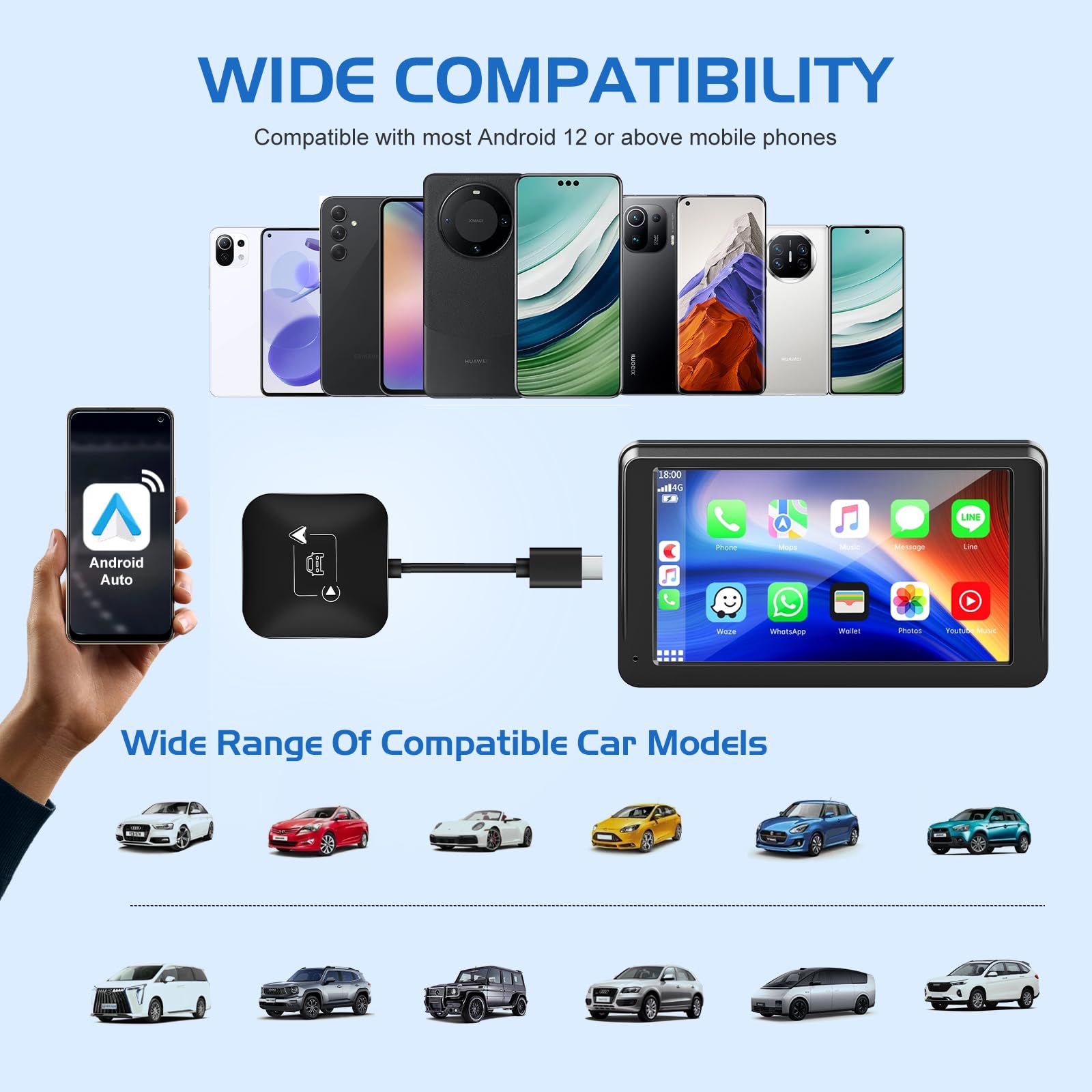 Wireless Android Auto & CarPlay Adapter - Plug & Play USB Dongle for Wireless Car Connectivity - Convert Wired to Wireless - Compatible with Most Cars - Perfect for Commuting, Road Trips & Hands-Free Driving