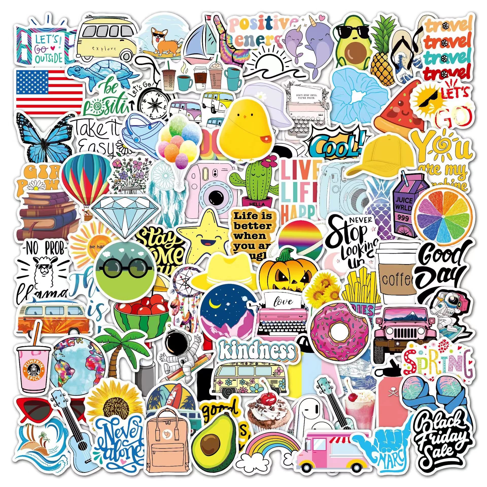 100 Pcs Cute Aesthetic Vinyl Stickers - Waterproof Kawaii Stickers for Kids, Teens, Girls, Boys & Adults - Decorate Water Bottles, Laptops, Phones, Journals & DIY Crafts (VSCO Style Stickers)
