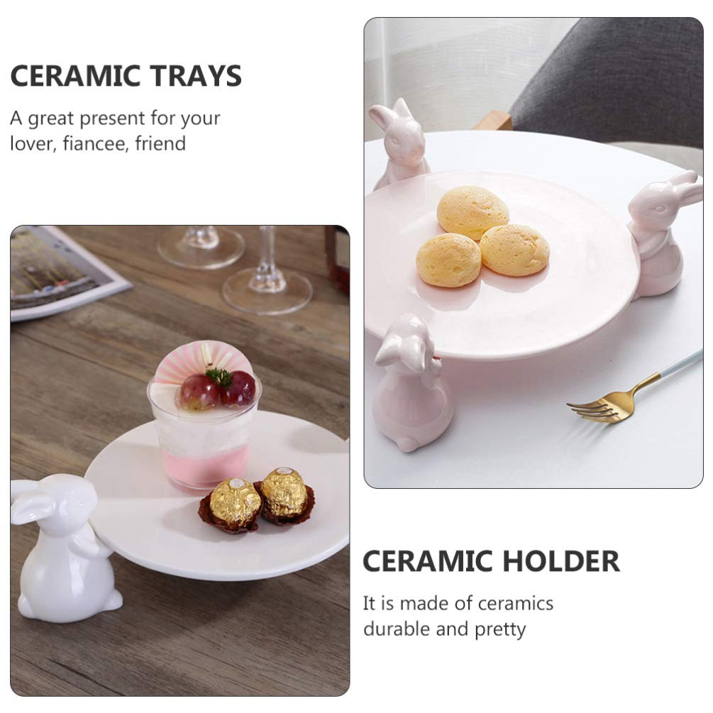 NUOBESTY 2-Piece Ceramic Rabbit Serving Tray Set - Bunny Design Dessert Display Plates for Cupcakes, Pastries & Food - Elegant Tea Party, Easter Decor & Home Kitchen Storage Accessories
