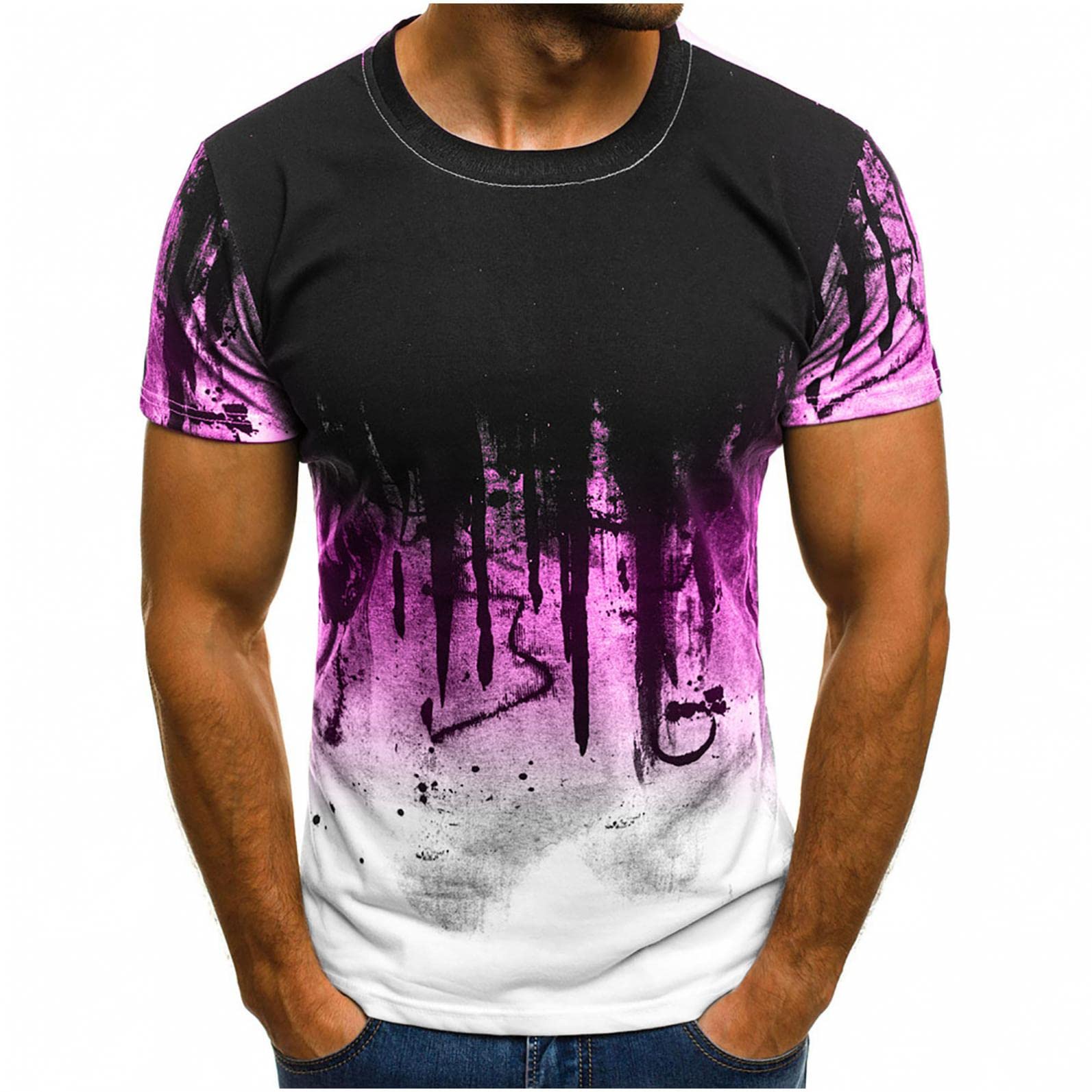 Men's Summer Casual Slim Fit Crew Neck Short Sleeve T-Shirts - Printed Gym Workout Tees for Outdoor Activities and Daily Wear