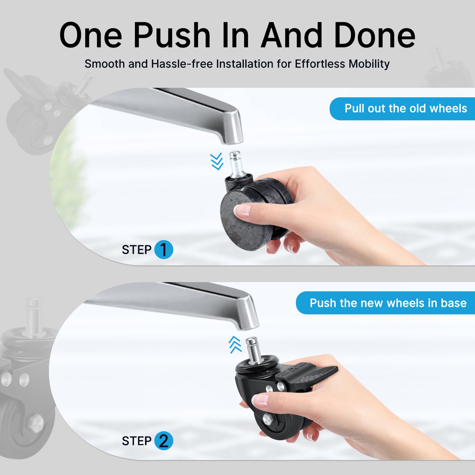 **Heavy Duty 2 Inch Office Chair Caster Wheels with Brake - 11mm Stem, 750lbs Capacity (Set of 5) - Universal Fit, Quiet Rubber Rollers for Hardwood & Carpet Floors - Perfect for Home Office, Conference Rooms & Workspaces**