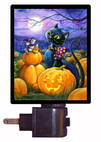 Halloween LED Night Light - Pumpkin Patch Pals & Black Cat Design | Spooky Decor for Bedroom, Kids Room, or Halloween Party