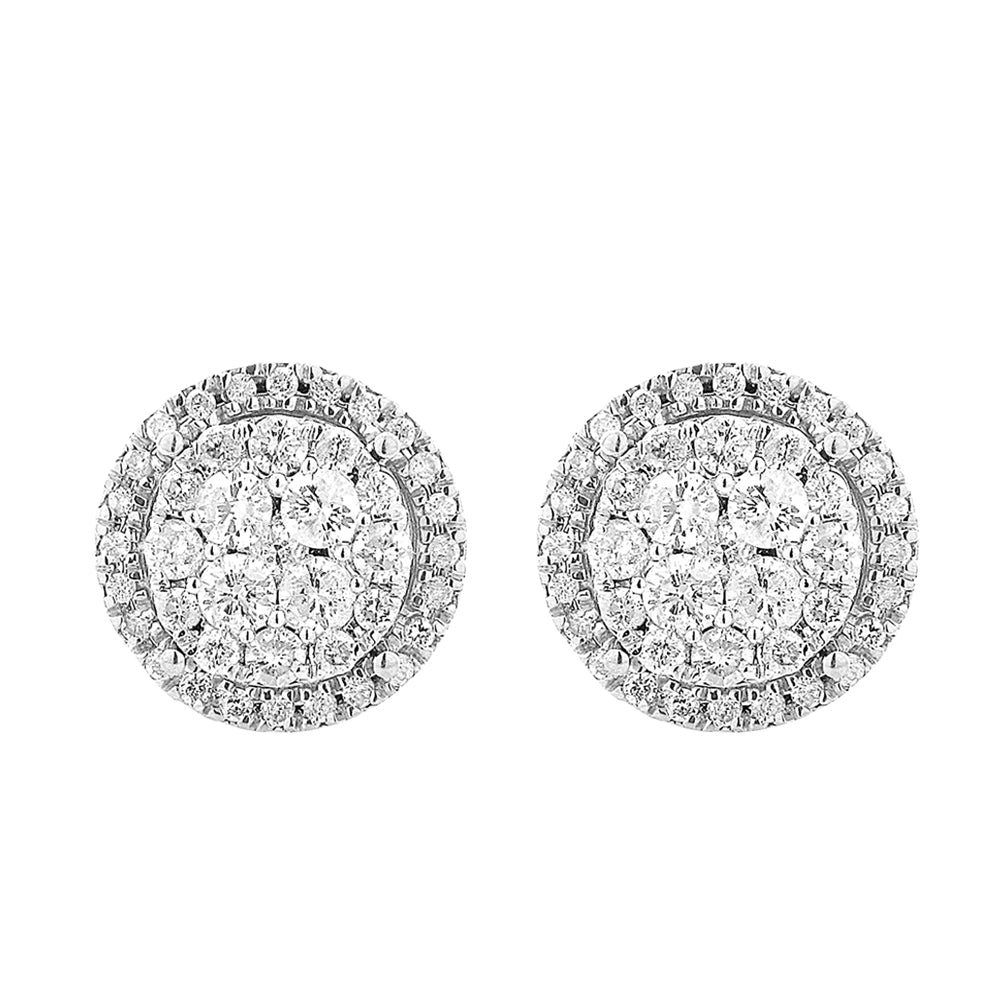 9ct White Gold 1 Carat Diamond Halo Stud Earrings for Women - Elegant Wedding, Anniversary & Party Jewelry Gift