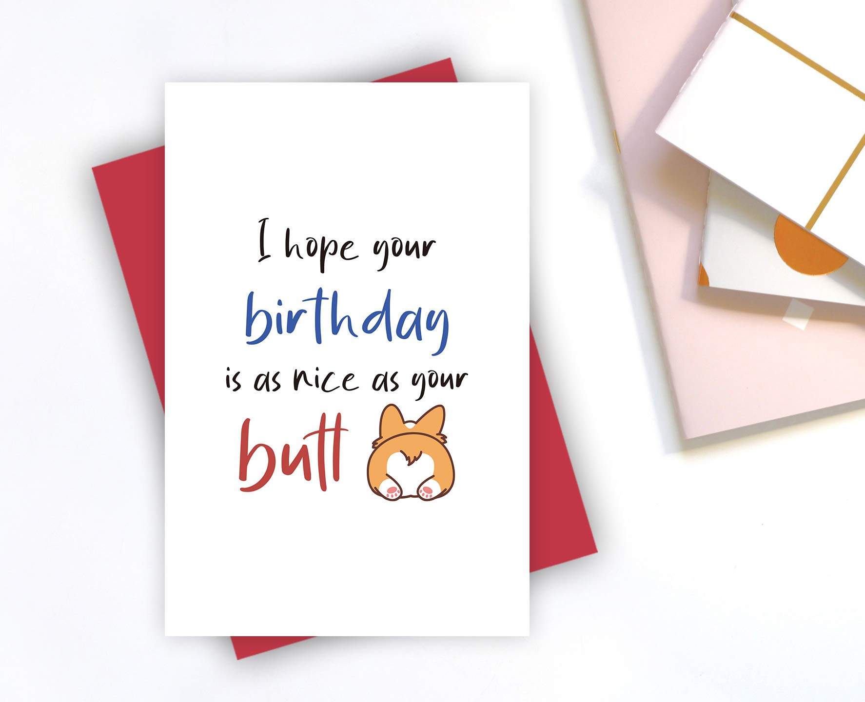 Funny Happy Birthday Card with Cute Corgi Butt - Cheeky Love Greeting Card for Husband, Wife, Him or Her | Perfect for Anniversaries, Valentine's Day & Special Occasions