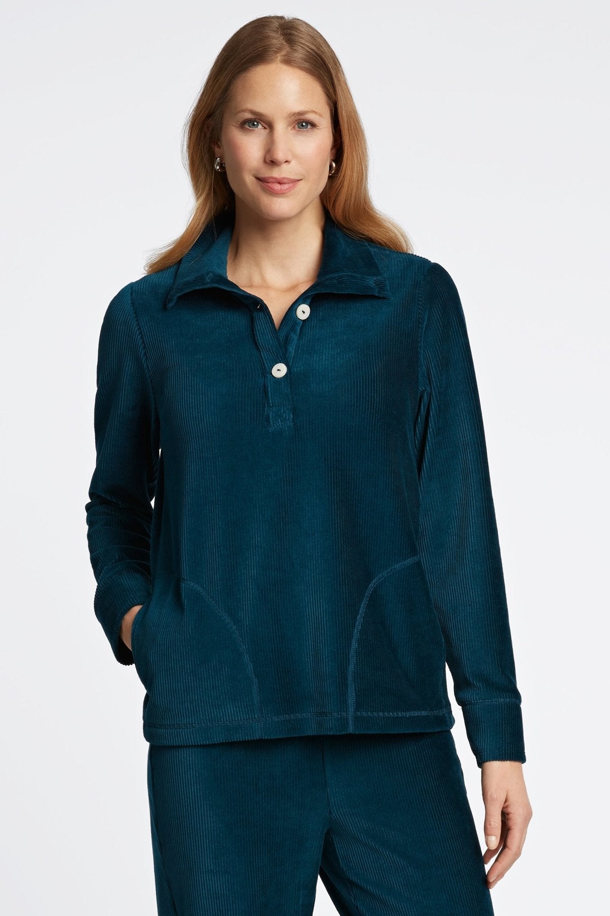Sammy Plush Cord Long Sleeve Popover Sweater for Women | Cozy Winter Pullover | Soft Fleece-Lined Top for Casual Outfits & Layering