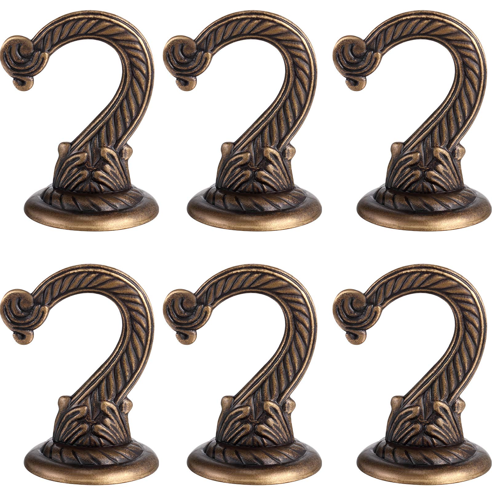 6 Pack Heavy Duty Swag Ceiling Hooks for Hanging Plants, Chandeliers & Wind Chimes - Large Bronze Decorative Hooks for Home, Office & Kitchen Decor - Perfect for Indoor & Outdoor Decorations