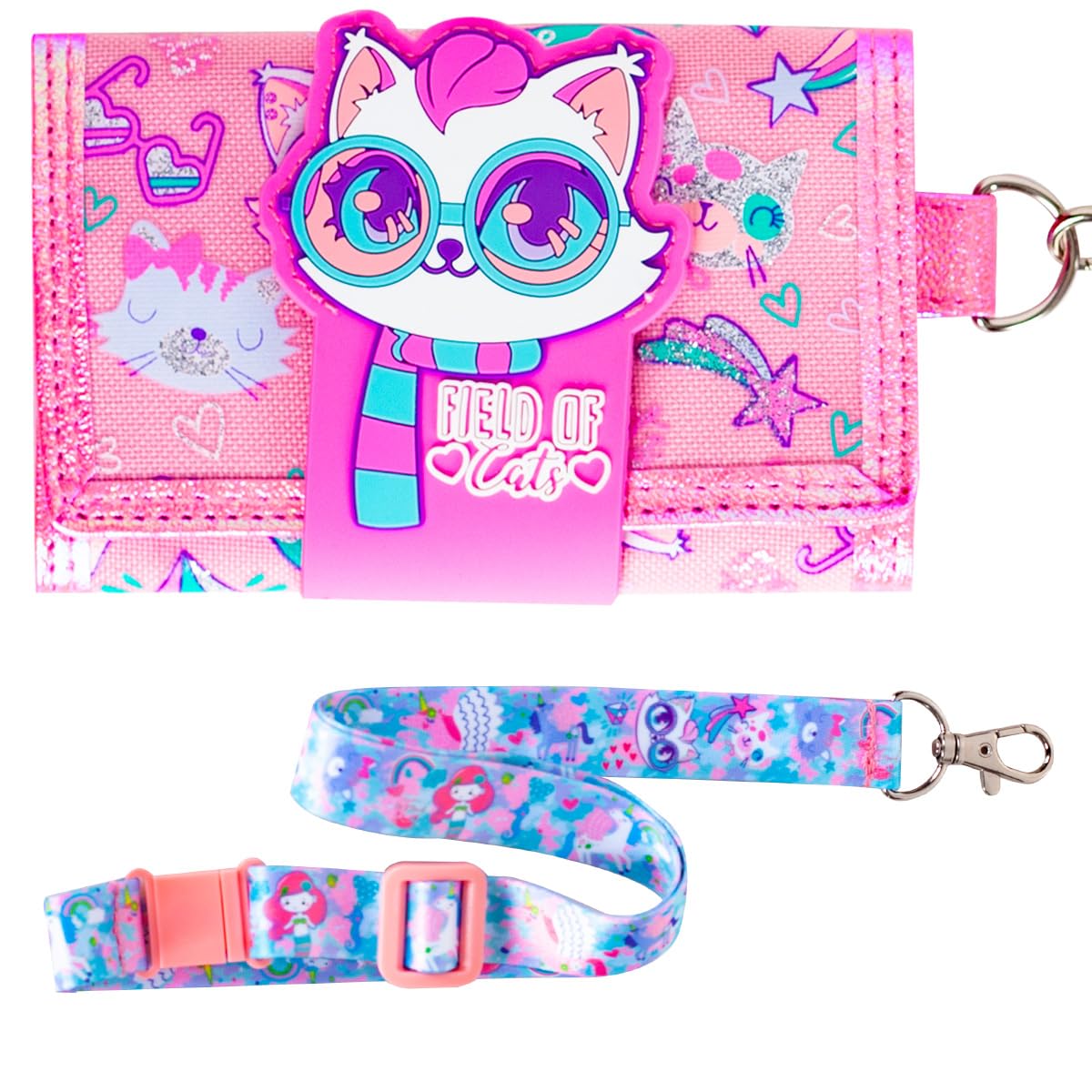 Cute Cartoon Cat Wallet for Girls Ages 5-12 - Kids Trifold Wallet with Lanyard - Perfect Gift for Little Girls & Teens - Ideal for School, Shopping & Travel Accessories
