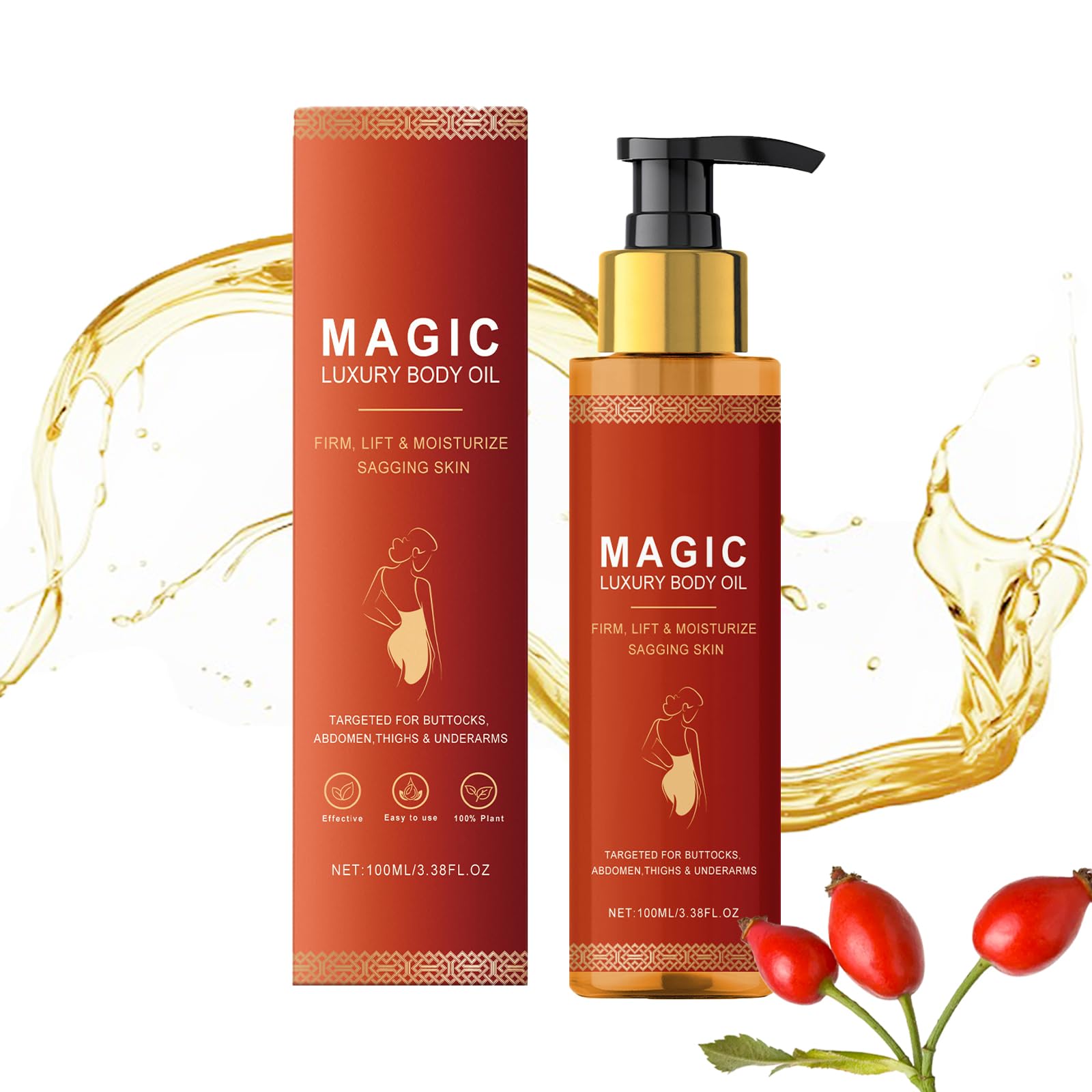 Magic Body Firming Oil - Hydrating & Tightening Skin Oil with Vitamin E, Rosehip & Almond Oils - Full Body Moisturizer for Arms, Chest & Thighs - Perfect for Post-Workout Recovery & Nighttime Skin Care
