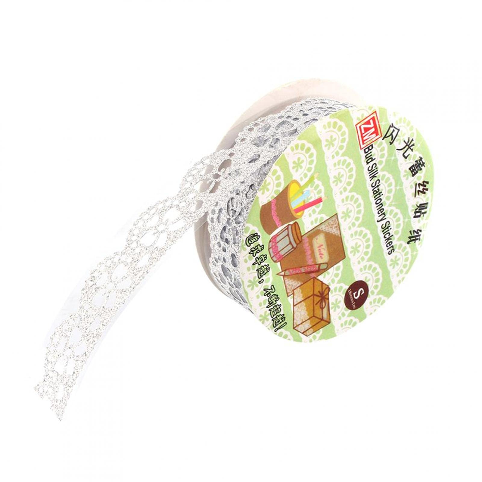 Nofaner Self-Adhesive Lace Pattern Tape - Hollow Lace Sticky Paper for Scrapbooking, DIY Crafts, Gift Wrapping, Planner Decoration (Silver) | Perfect for Wedding Invitations, Home Decor & Party Supplies