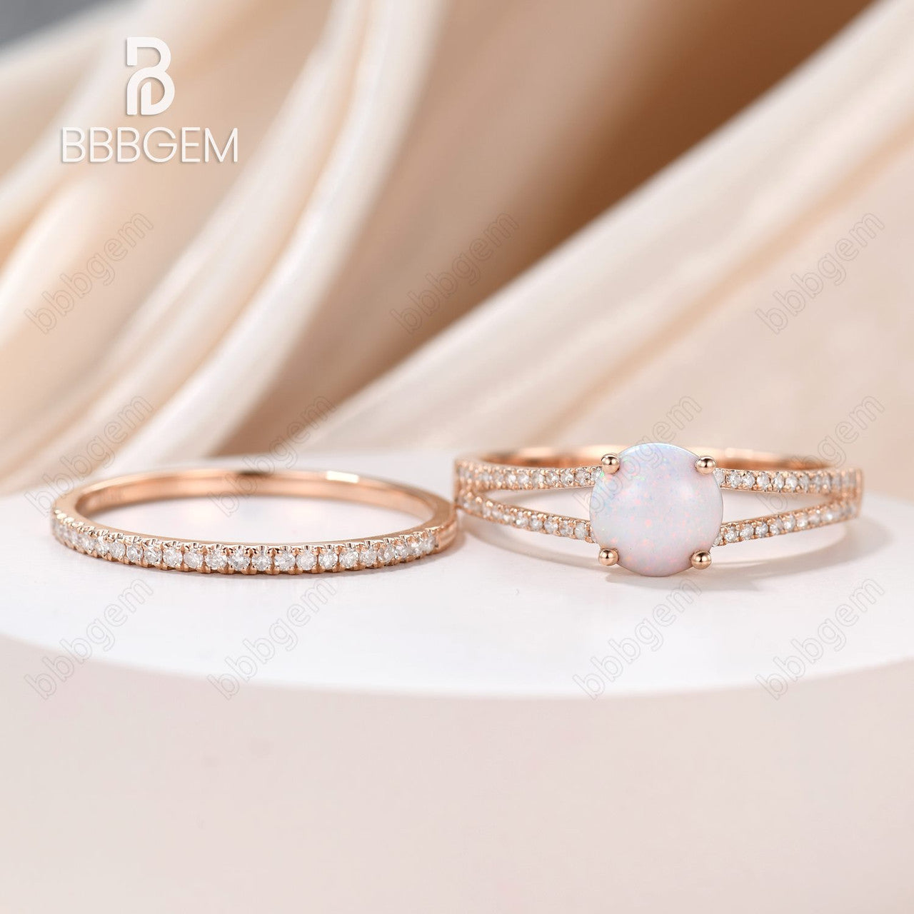 Vintage Opal Engagement Ring Split Shank Set with Pave Diamond Band - Elegant Wedding Jewelry for Brides, Anniversary Gifts & Special Occasions
