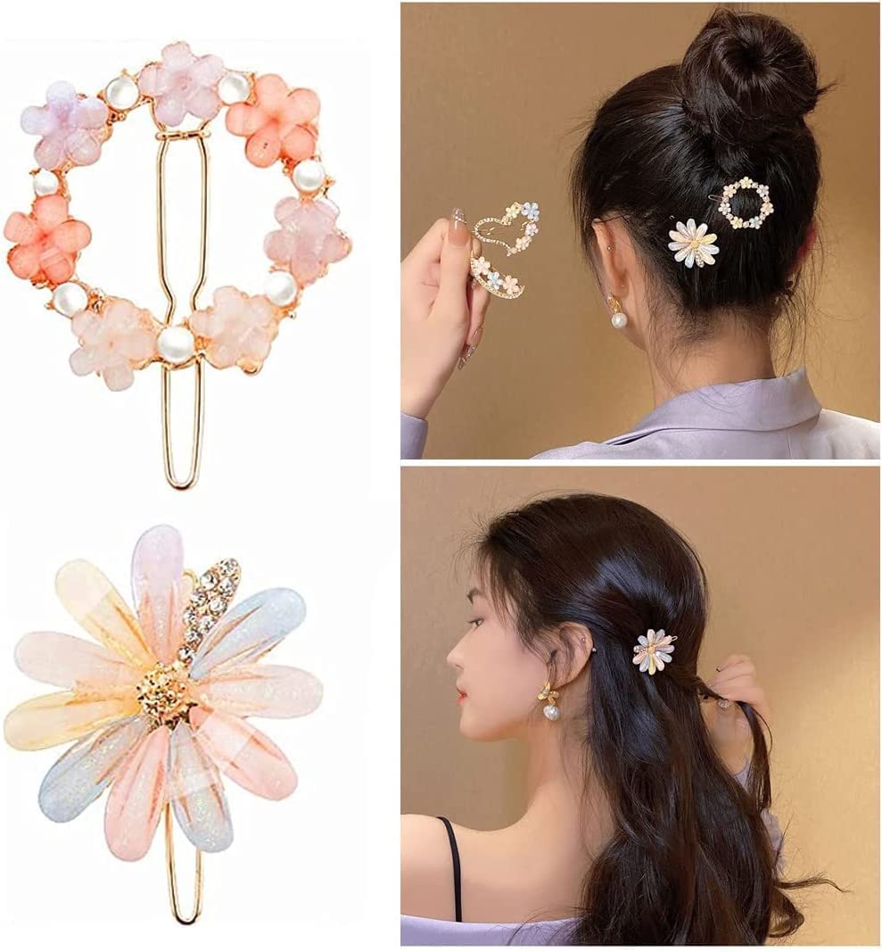 LIVECOOL Floral Crystal Hair Clips for Women - Elegant Hairpins, Barrettes & Bobby Pins Set of 4 | Shiny Rhinestone Hair Accessories for Girls & Ladies | Perfect for Weddings, Parties & Daily Styling