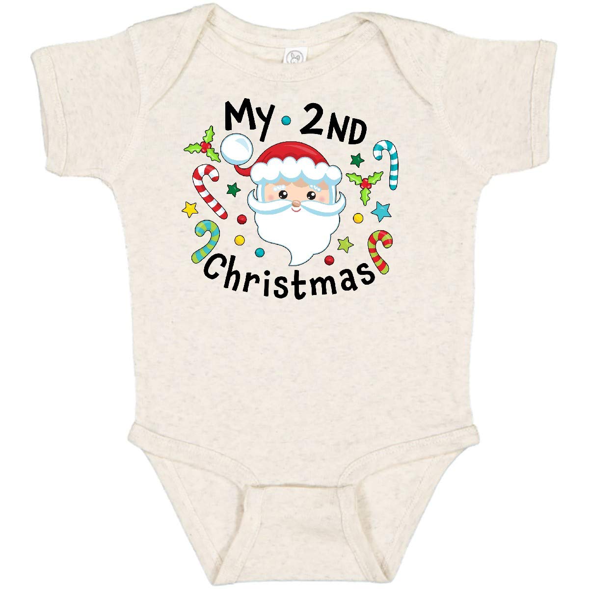 Inktastic My Second Christmas Santa with Candy Canes Baby Bodysuit - Adorable Holiday Outfit for Infants & Toddlers - Perfect for Christmas Photos, Family Gatherings & Festive Celebrations