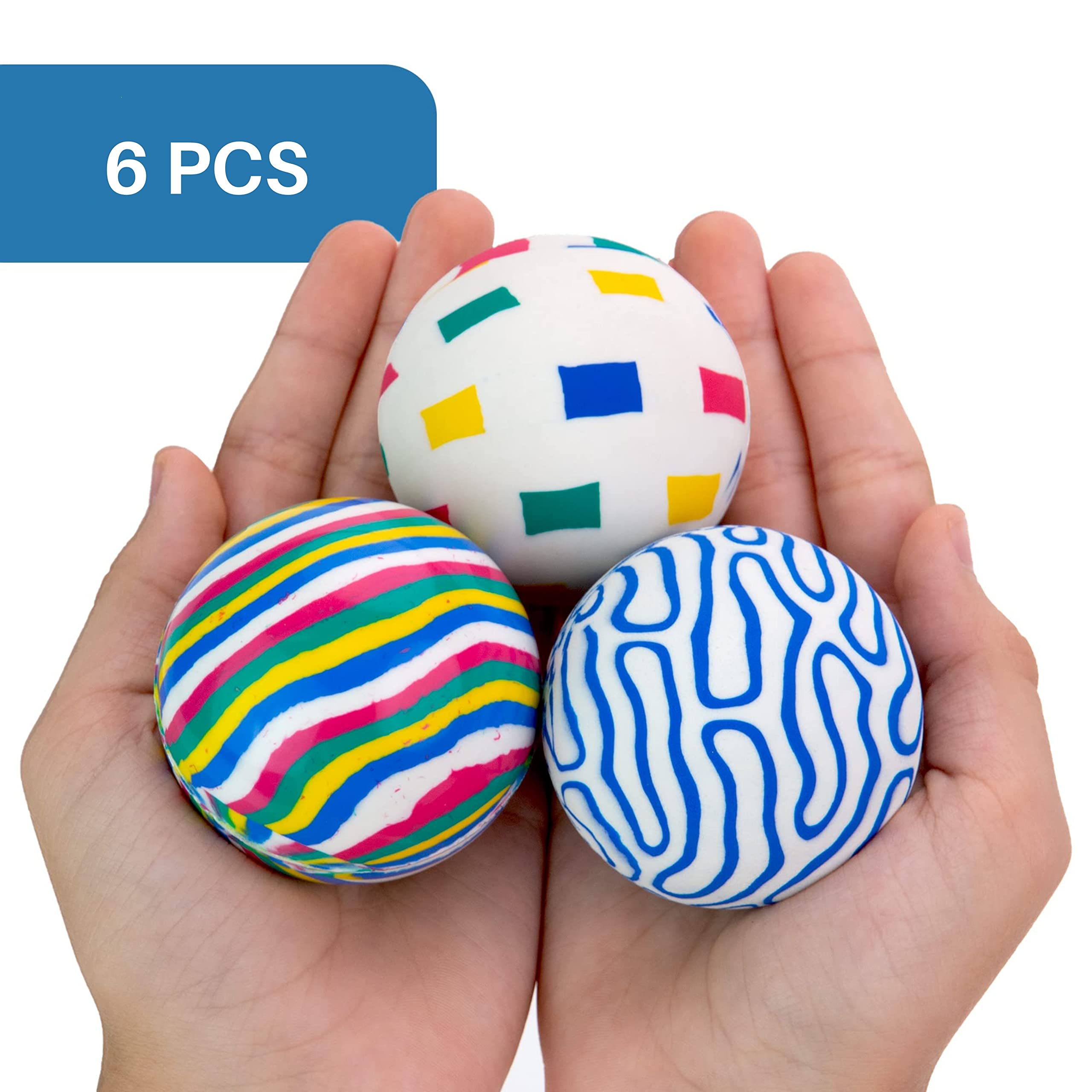 Entervending Bouncy Balls - 6 Pack Mixed Color Rubber Balls for Kids (60mm) - High Bounce Party Favors, Birthday Gifts, Classroom Rewards & Outdoor Play