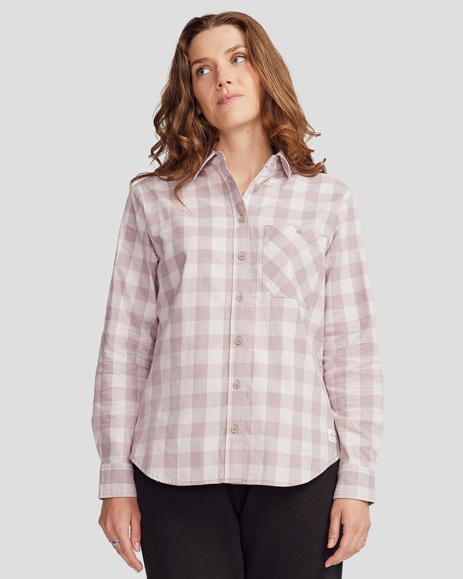 Women's Fyfe Long Sleeve Shirt - Thistle Gingham Plaid Top for Casual Wear & Office Outfits | Stylish Fall & Winter Fashion