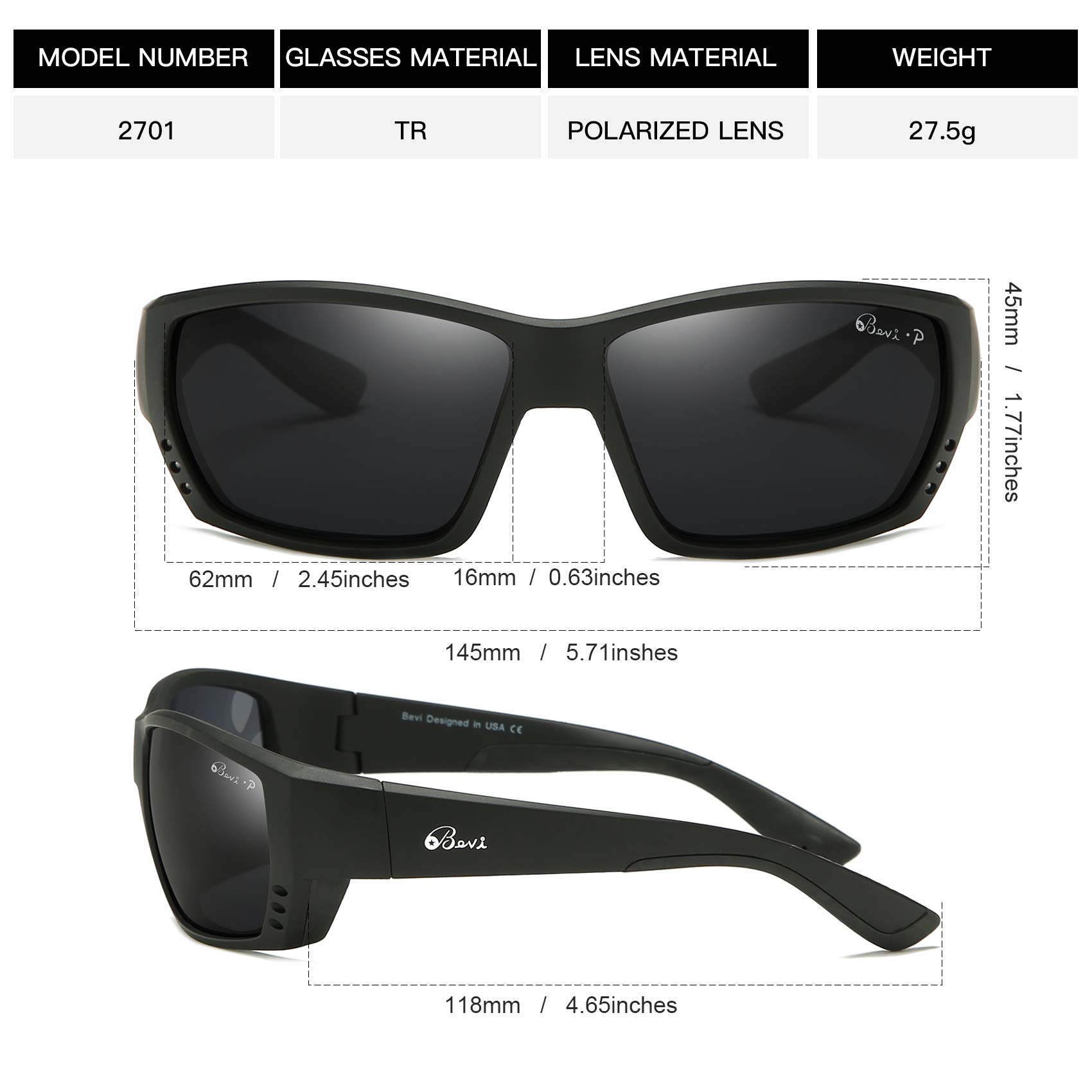 Bevi Polarized Sports Sunglasses for Men & Women - Ultralight TR90 Frame, Flexible & Durable UV Protection - Perfect for Running, Cycling, Fishing & Outdoor Activities