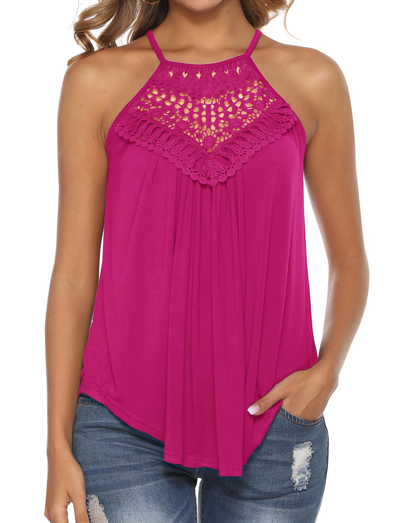 Bluetime Women's Summer Halter Spaghetti Strap Flowy Tank Top - Sleeveless Lace Cami Blouse for Beach, Party & Casual Wear | Breathable Comfort Fit
