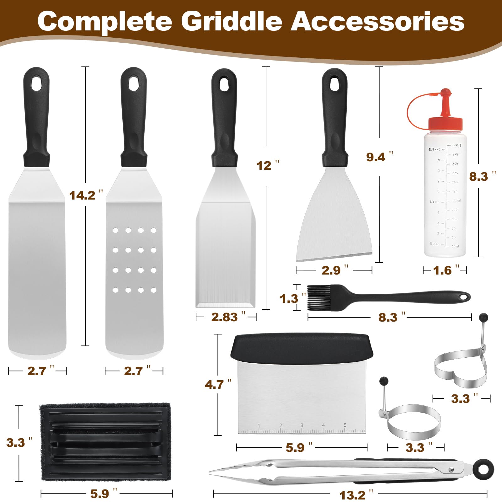 14-Piece Griddle Accessories Kit for Blackstone & Camp Chef - Heavy Duty Grill Spatula Set with XL Scrapers & Tools - Perfect for Outdoor Cooking, Backyard BBQs & Camping Trips