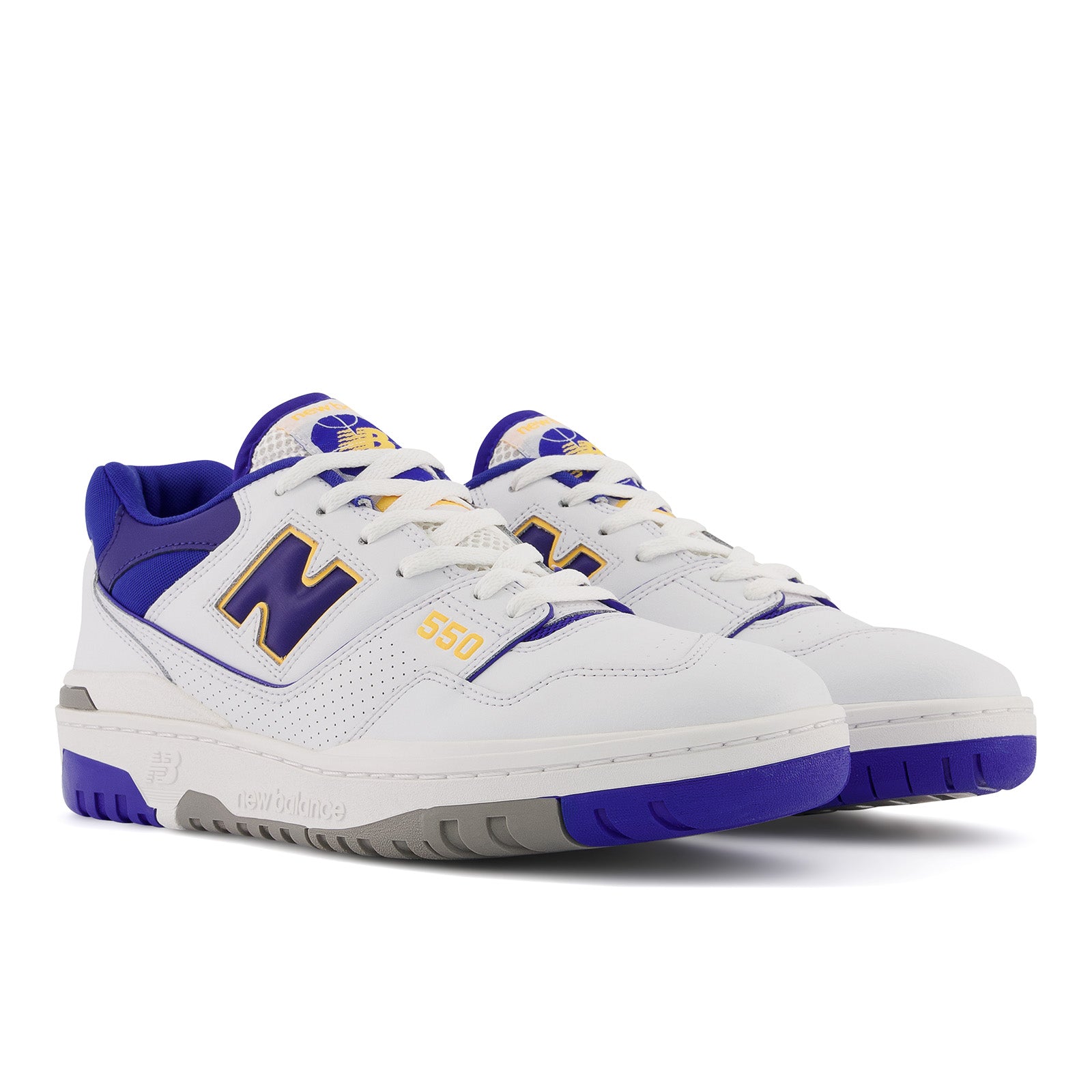 New Balance Men's 550 Basketball Shoes - White/Purple/Gold Colorway - Retro Style for Streetwear & Casual Outfits