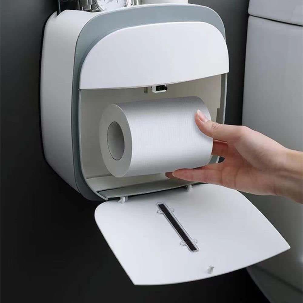 Multifunctional Waterproof Wall-Mounted Toilet Paper Holder with Storage Drawer - No Drill Bathroom Tissue Shelf Organizer for WC Accessories, Sky Blue | Perfect for Small Bathrooms, Powder Rooms & RVs