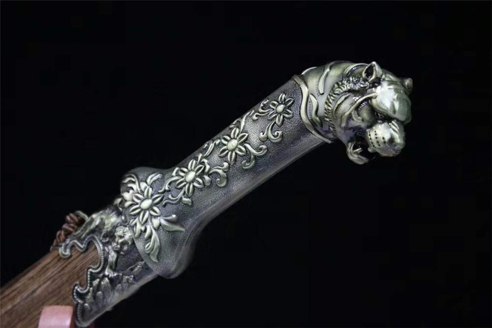 Hand-Forged Damascus Steel Full Tang Chinese Dao Sword with Tiger Handle - Perfect for Martial Arts Training, Collecting & Home Decor