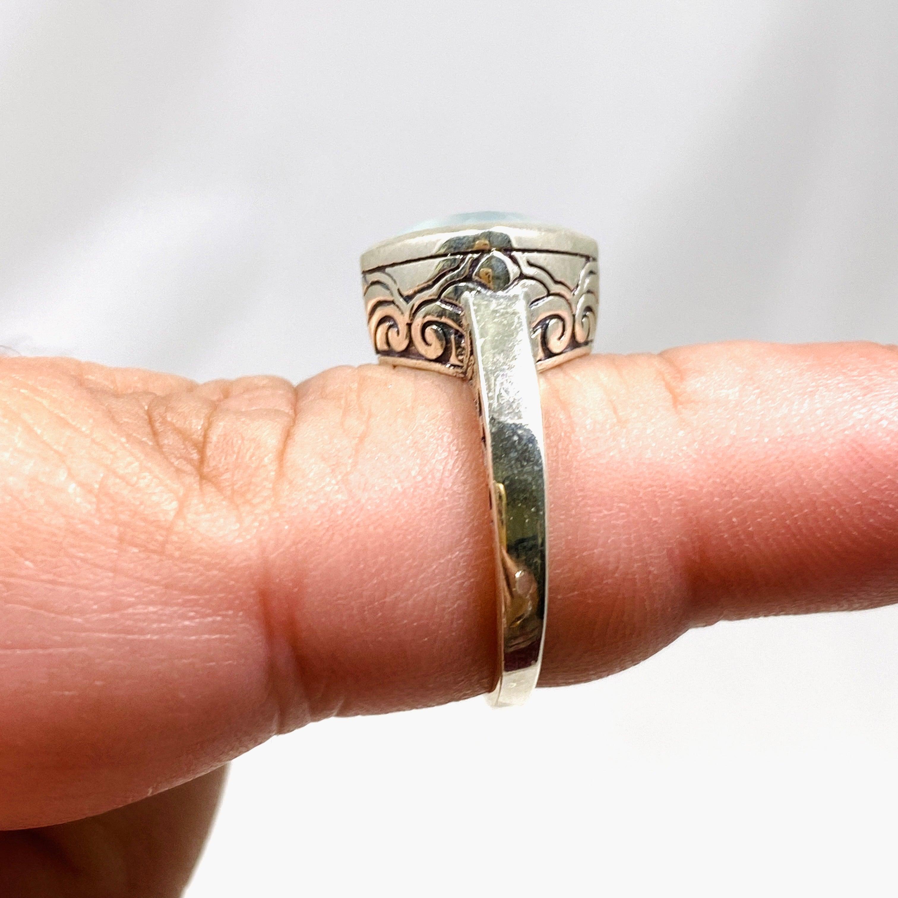 Aqua Chalcedony Boho Style Square Ring R3911 - Handmade Bohemian Jewelry for Women, Unique Gemstone Statement Ring - Perfect for Festivals, Parties & Everyday Wear