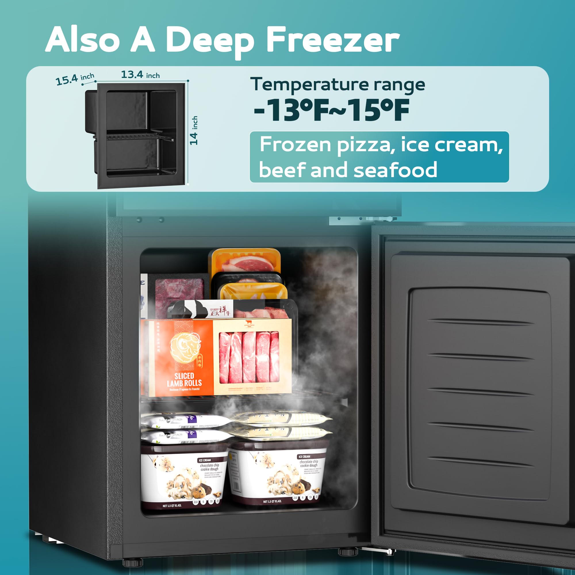 EUHOMY 3.2 Cu Ft Double Door Mini Fridge with Freezer - Compact Freestanding Refrigerator with Adjustable Temperature Control, Reversible Door - Perfect for Kitchen, Office, Bar, Dorm, RV - Keep Beverages, Snacks, Wine Fresh