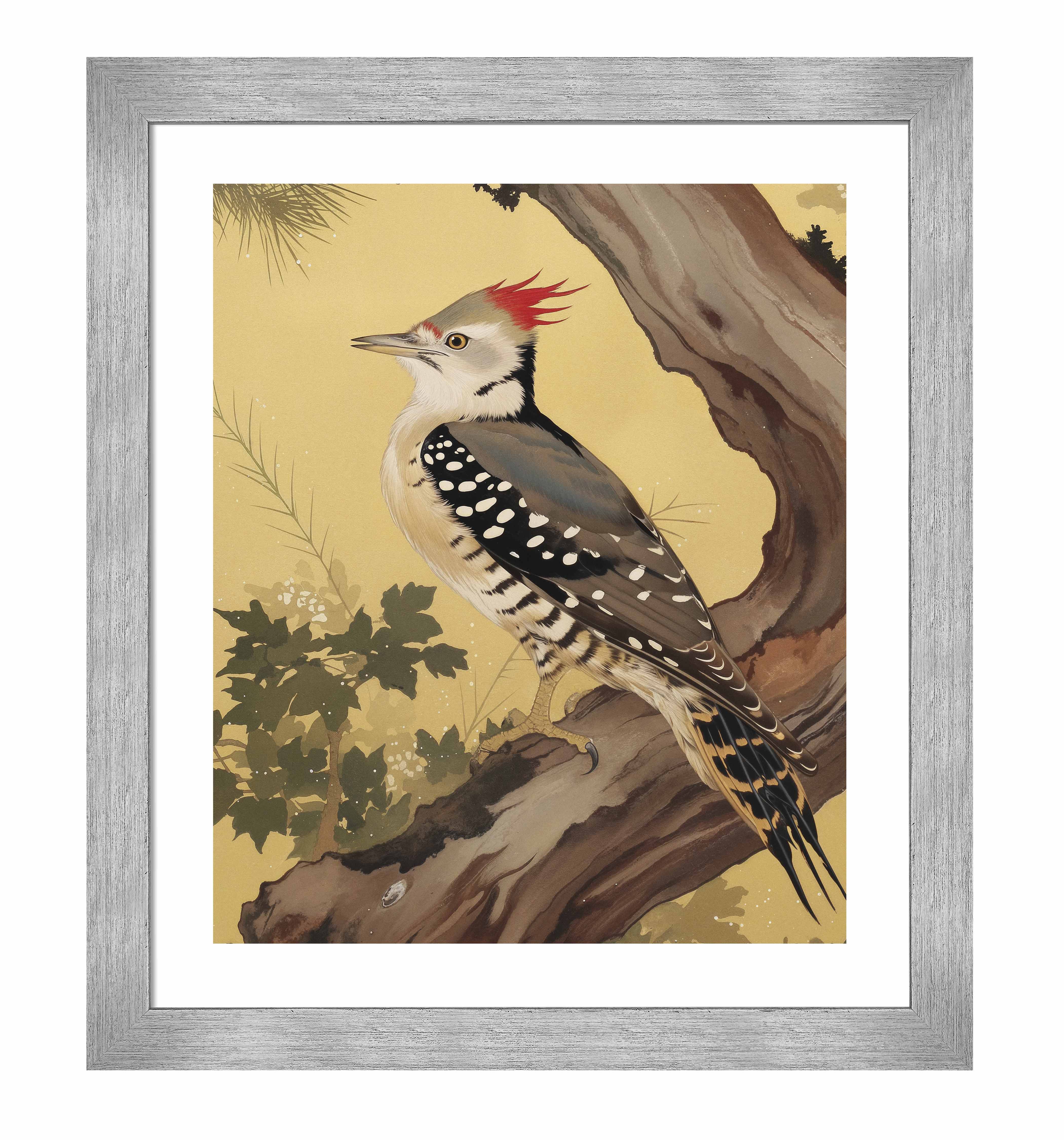 Echoes of the Forest Woodpecker in Pine Haven - Nature Inspired Wall Art Prints for Home & Office Decor | Wildlife Bird Painting for Living Room, Bedroom, or Study
