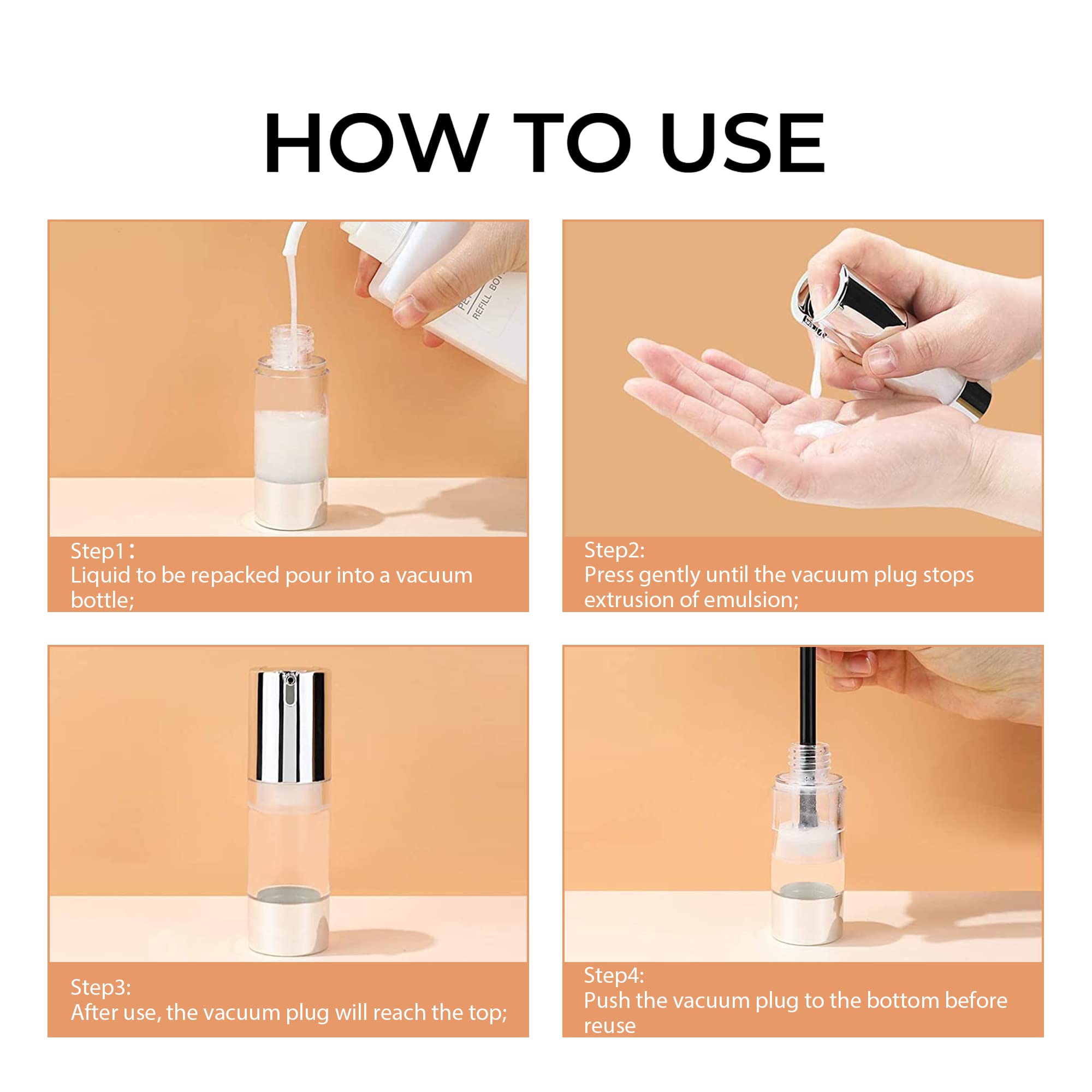 Longway 1.7oz/50ml Silver Airless Pump Bottles - Refillable Cosmetic Cream Containers for Travel, Skincare & Makeup (Pack of 6) | Perfect for Serums, Lotions & Beauty Products On-The-Go