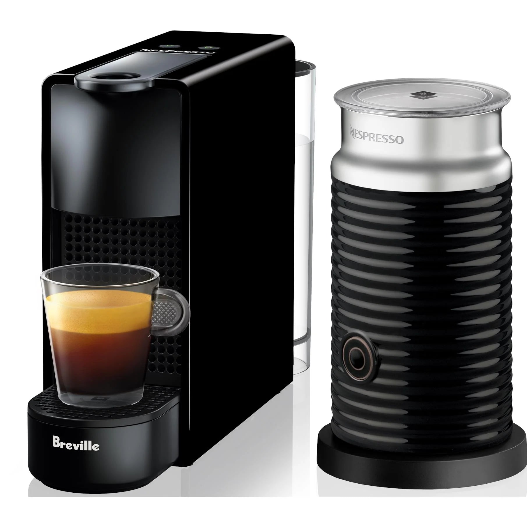 Nespresso Essenza Mini Espresso Machine & Aeroccino3 Milk Frother Pure Black - Compact Coffee Maker for Home & Office Use