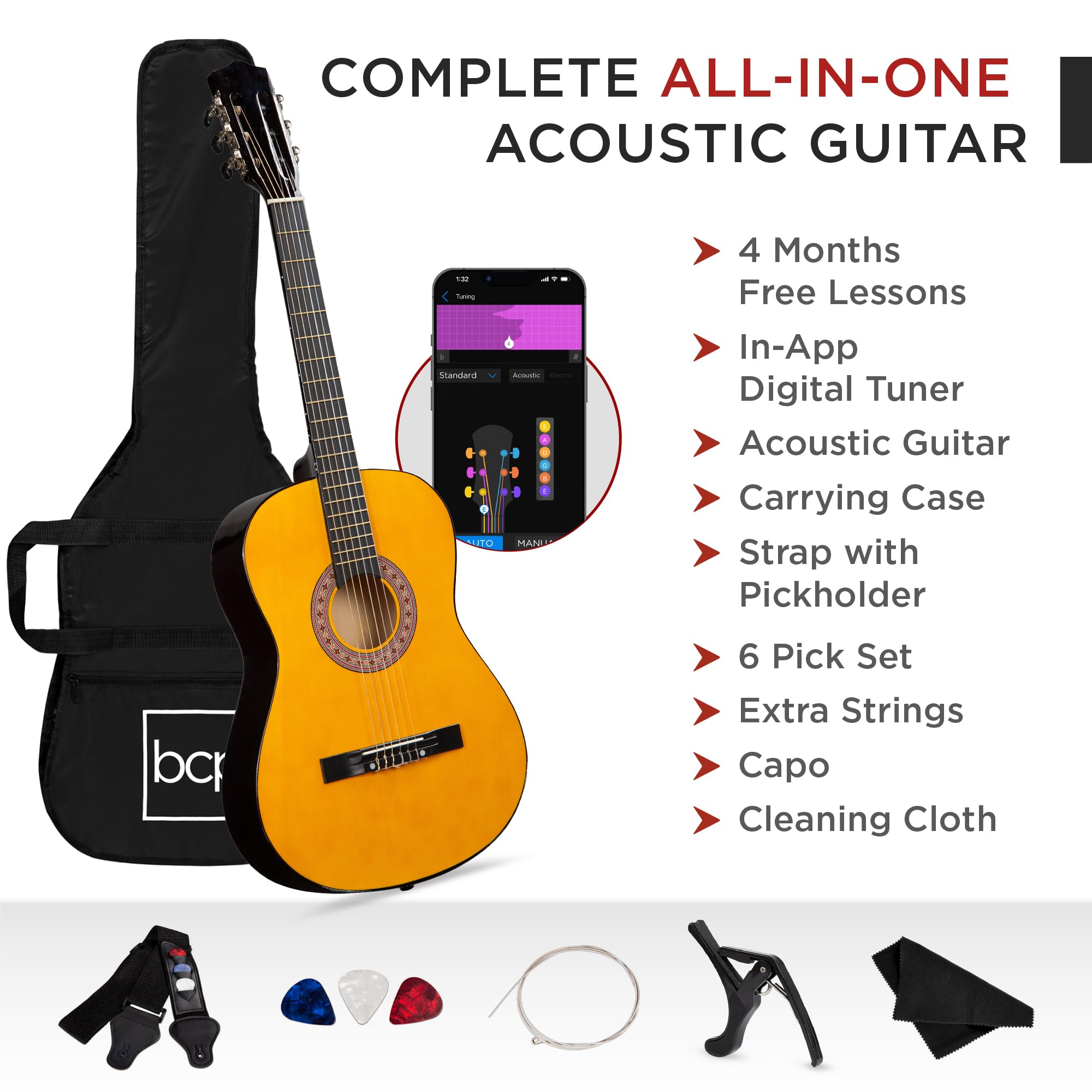 Best Choice Products 38-Inch All Wood Acoustic Guitar Starter Kit with Gig Bag, 6 Picks, Nylon Strings & Strap - Natural Finish | Perfect for Beginners, Travel & Home Practice