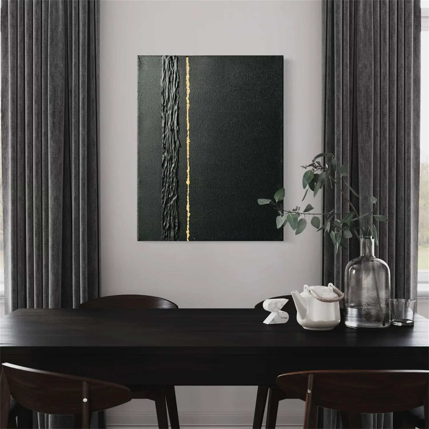 Black Gold Minimalist Textured Abstract Wall Art Painting #MZ131 - Modern Home Decor for Living Room, Bedroom & Office
