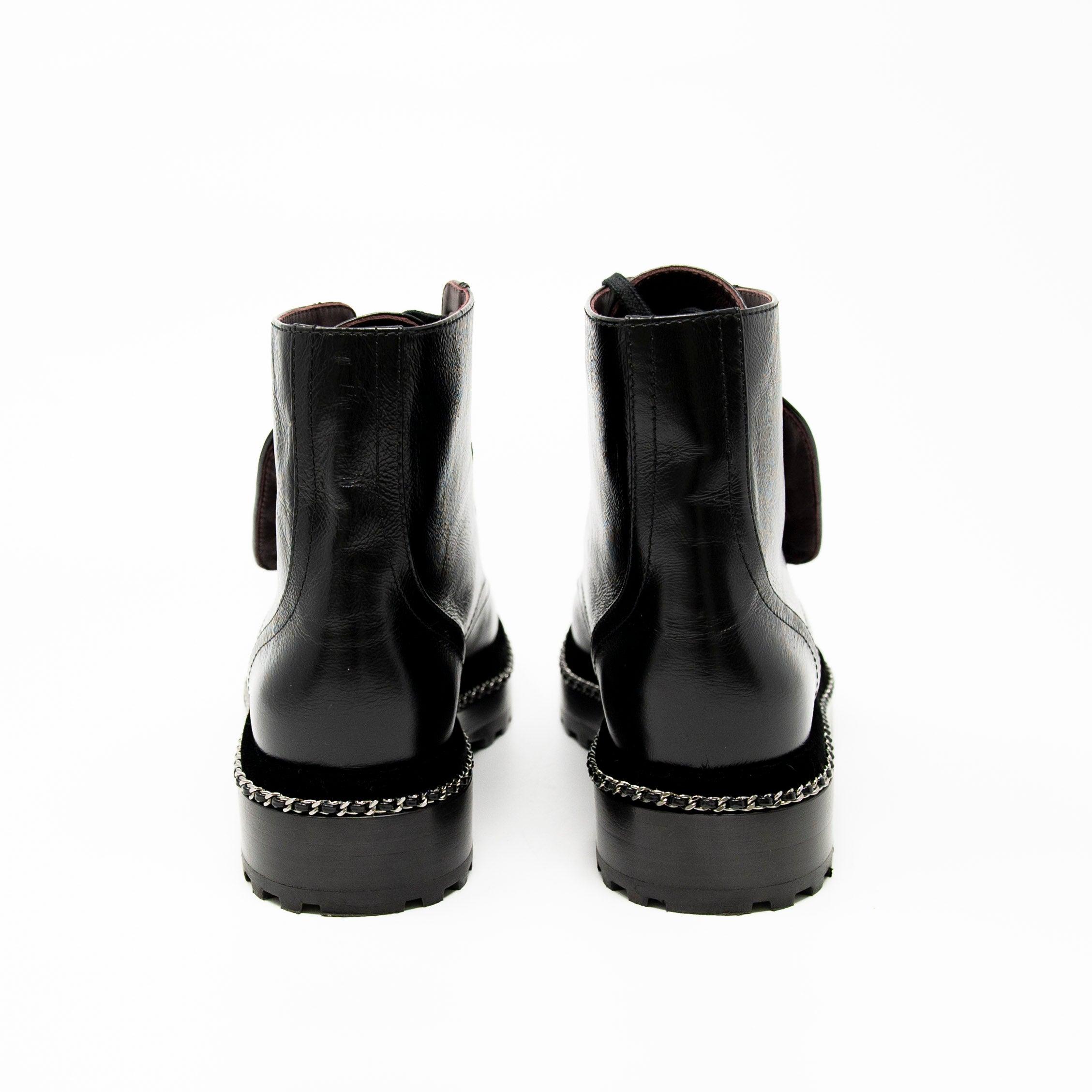 Chanel Black Leather Combat Boots Women's Size 36.5 - Stylish & Comfortable Ankle Boots for Everyday Wear, Night Out & Fashion Street Style