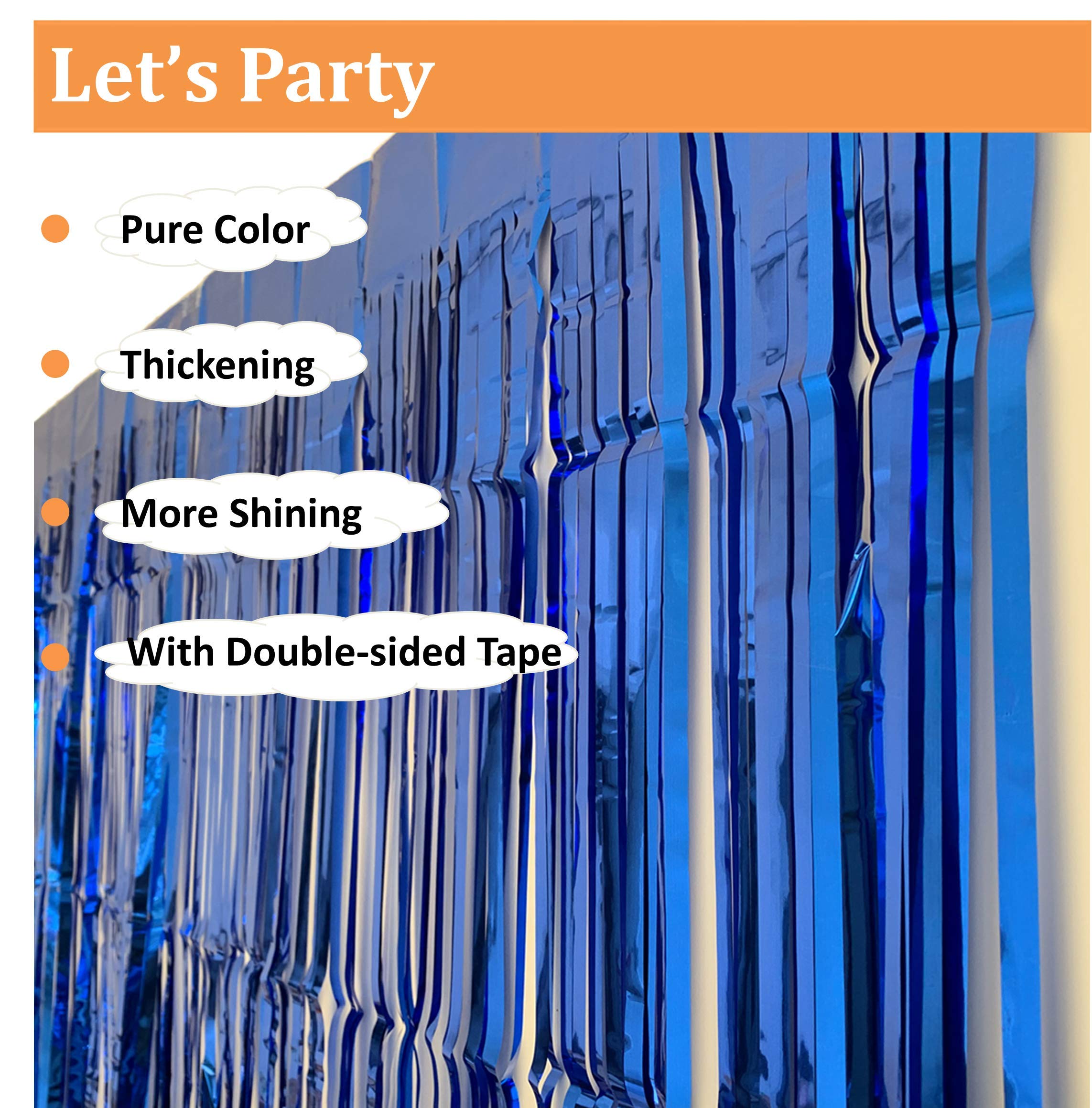 3PC Blue Fringe Backdrop Streamers - Tinsel Foil Curtains for Birthday Party Decorations | Perfect for Baby Showers, Weddings & Photo Booth Backgrounds