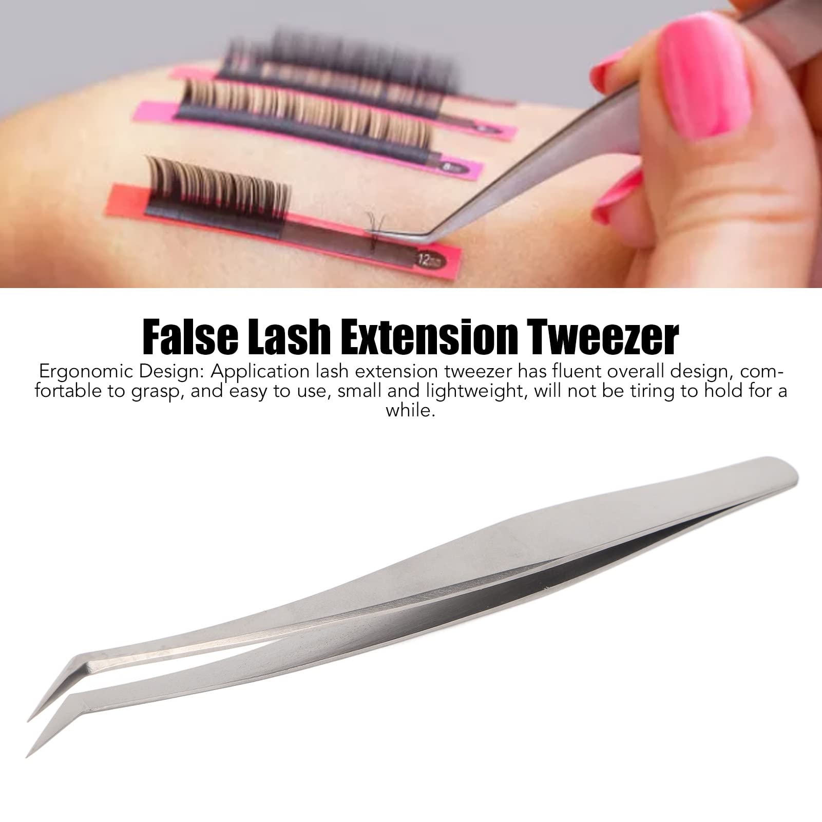 Professional Stainless Steel Eyelash Extension Tweezers - Straight Pointed Lash Tweezer for Precise Grafting, Strong Hardness for Salon & Home Use (Short Oblique Tweezer) | Perfect for Lash Artists, DIY Extensions & Beauty Professionals